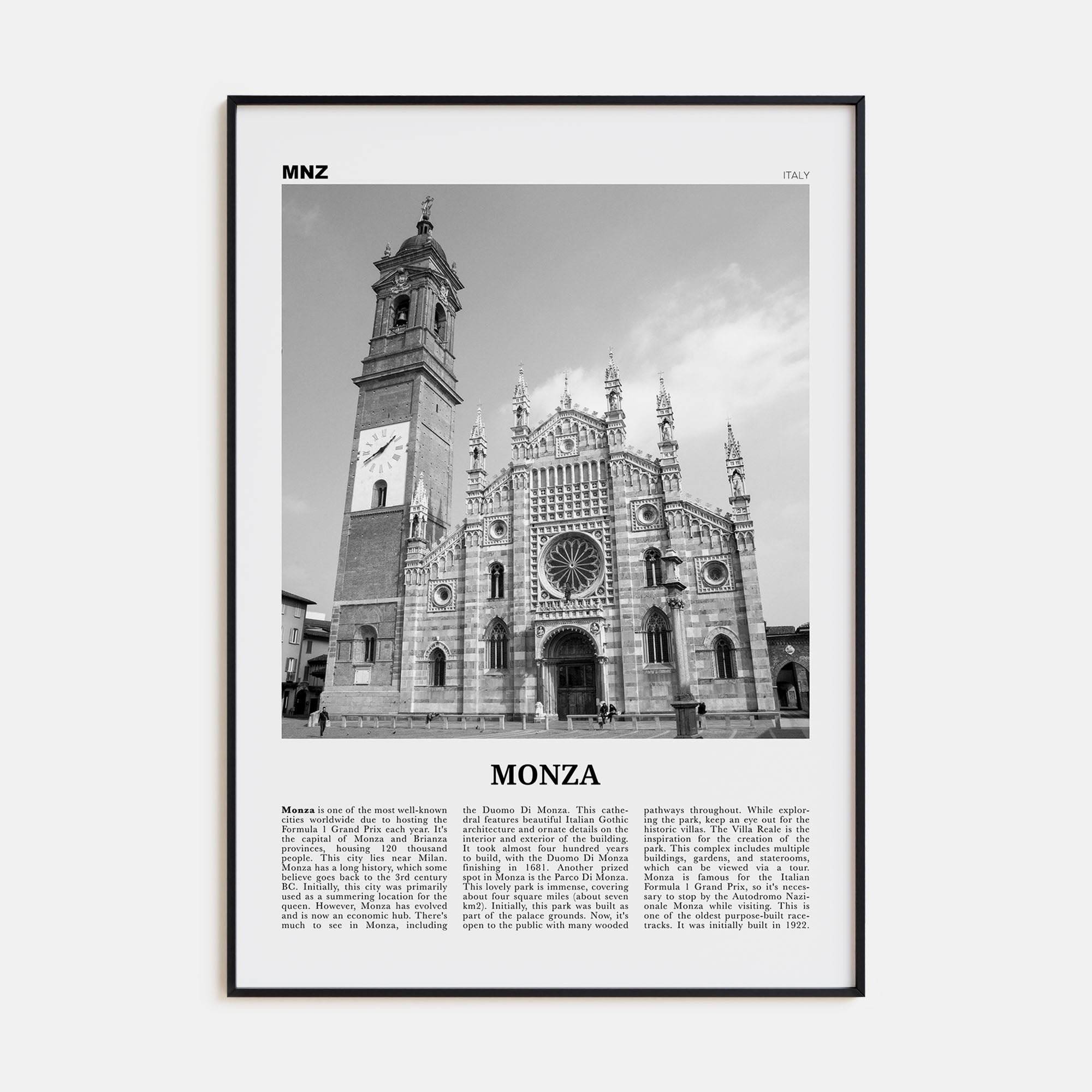 Monza Travel B&W Poster