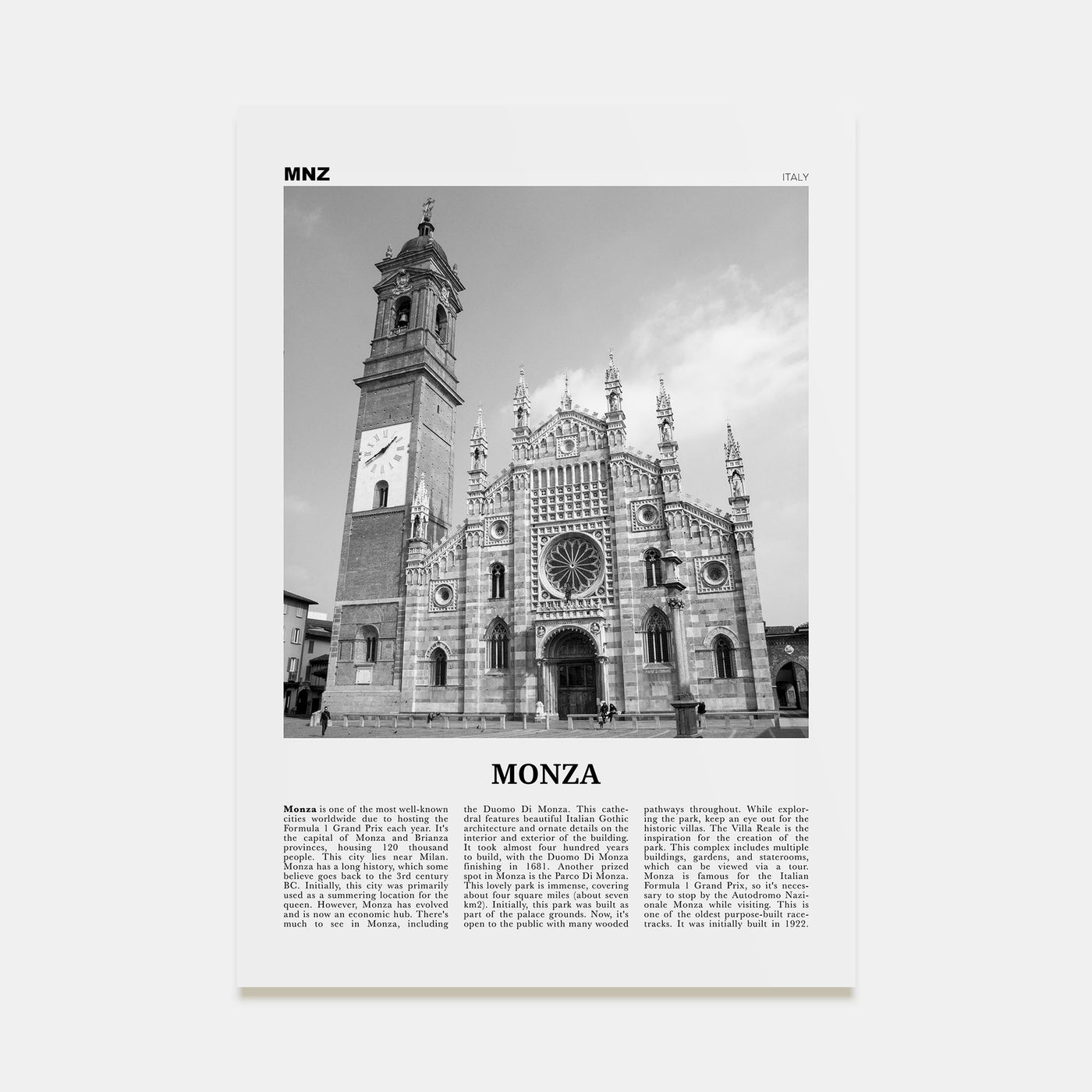 Monza Travel B&W Poster