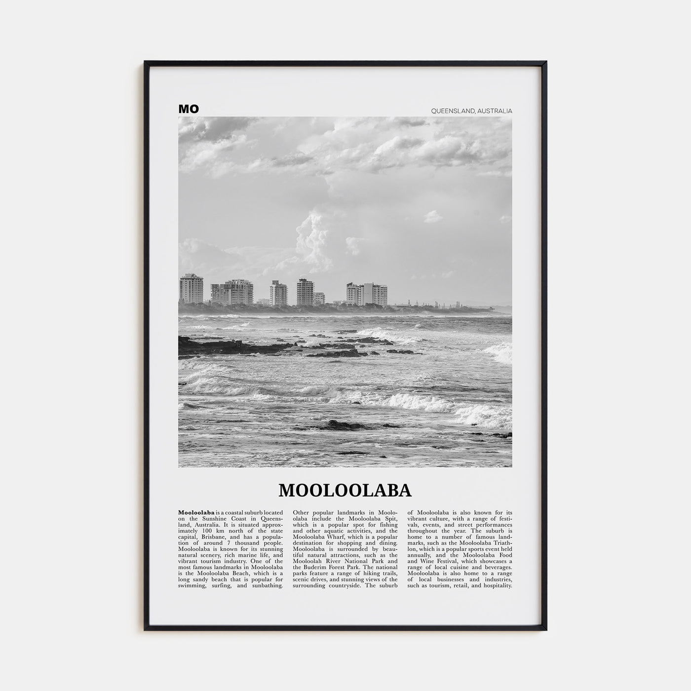 Mooloolaba Travel B&W Poster