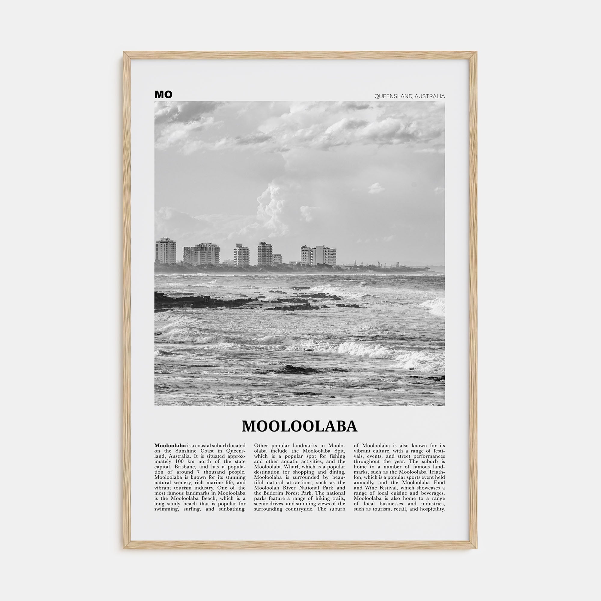 Mooloolaba Travel B&W Poster
