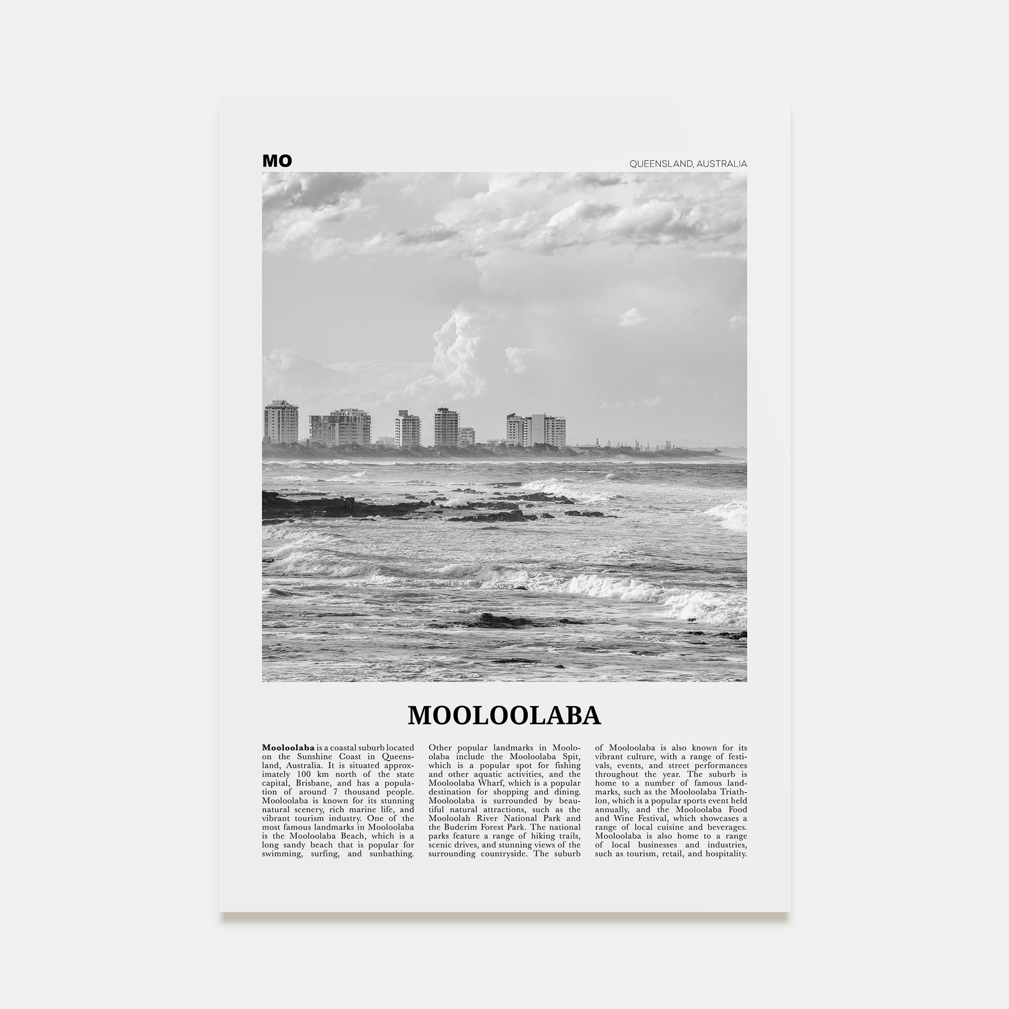 Mooloolaba Travel B&W Poster