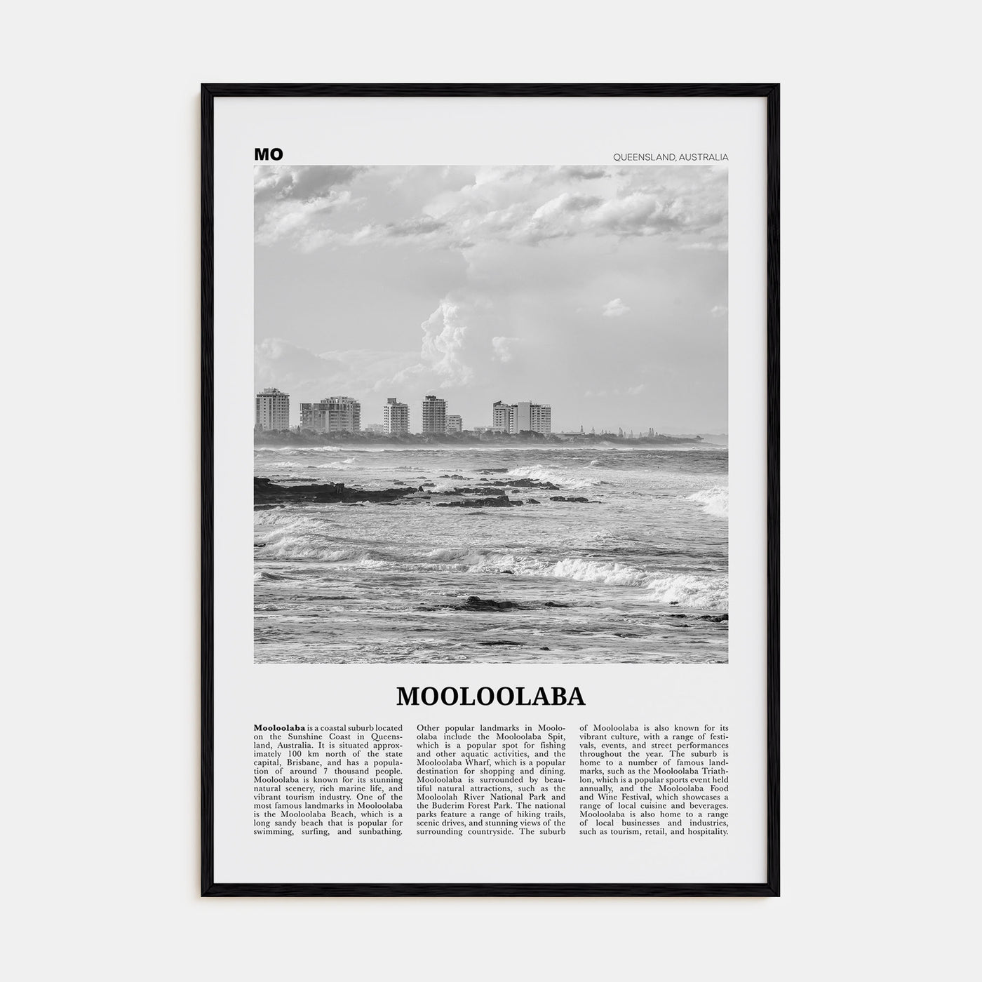 Mooloolaba Travel B&W Poster