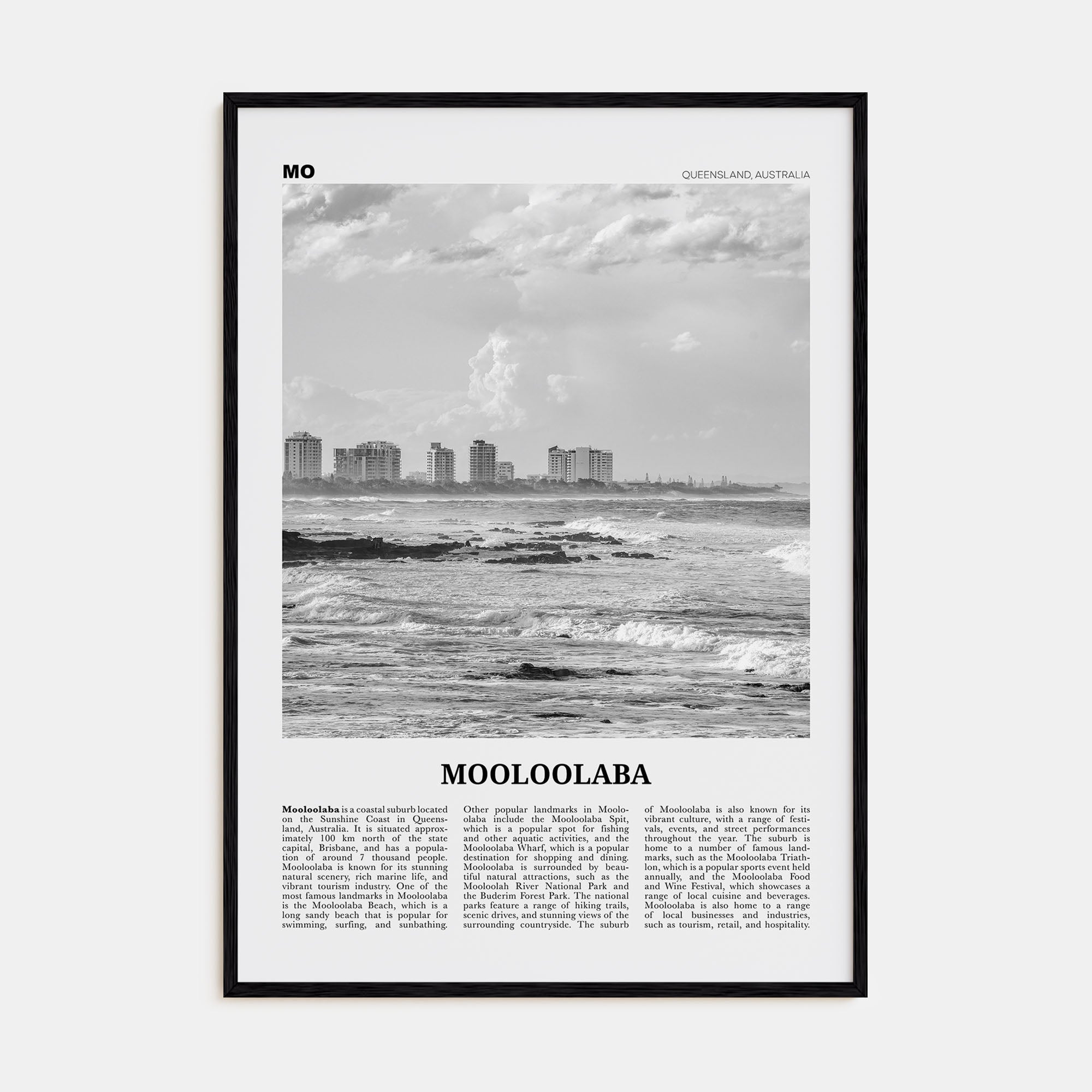 Mooloolaba Travel B&W Poster
