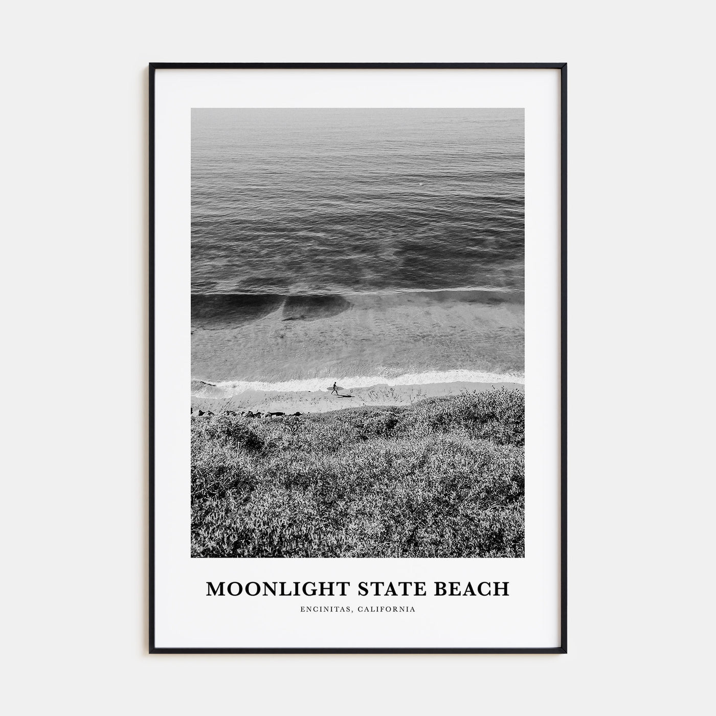 Moonlight State Beach Portrait B&W Poster