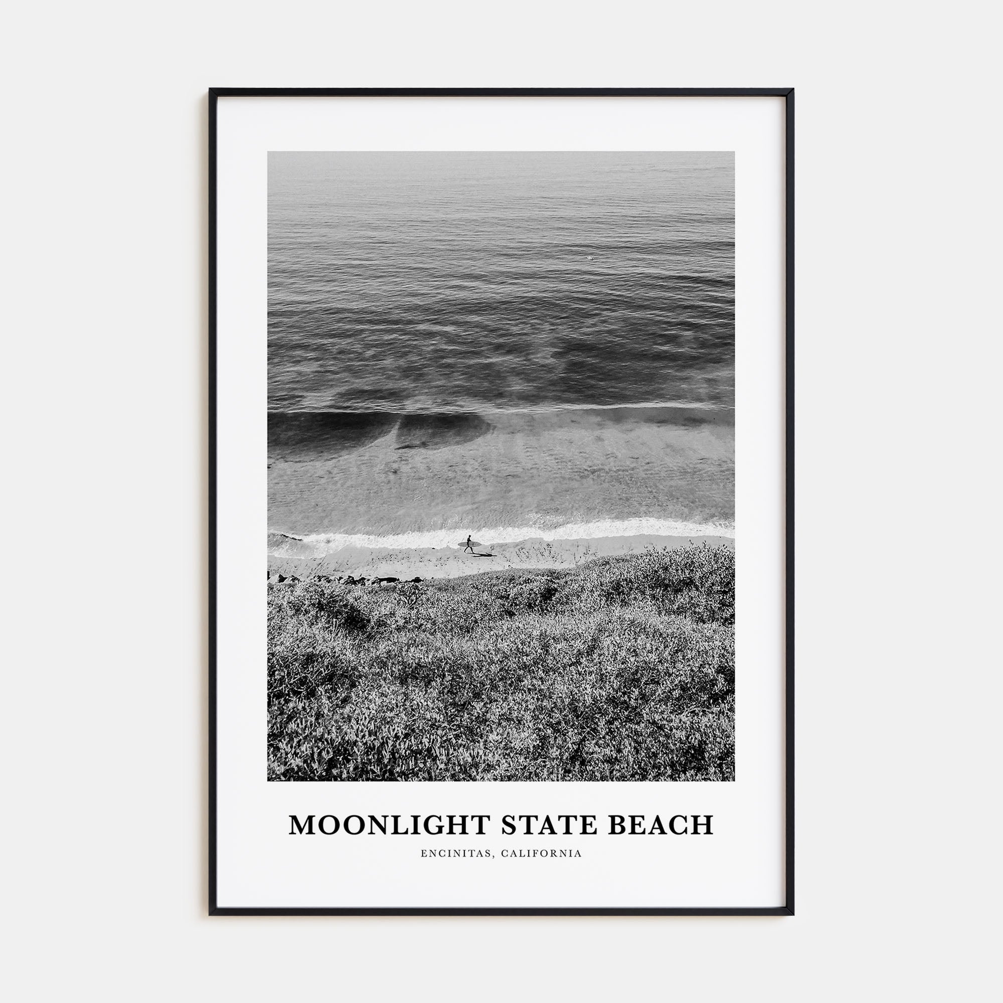Moonlight State Beach Portrait B&W Poster