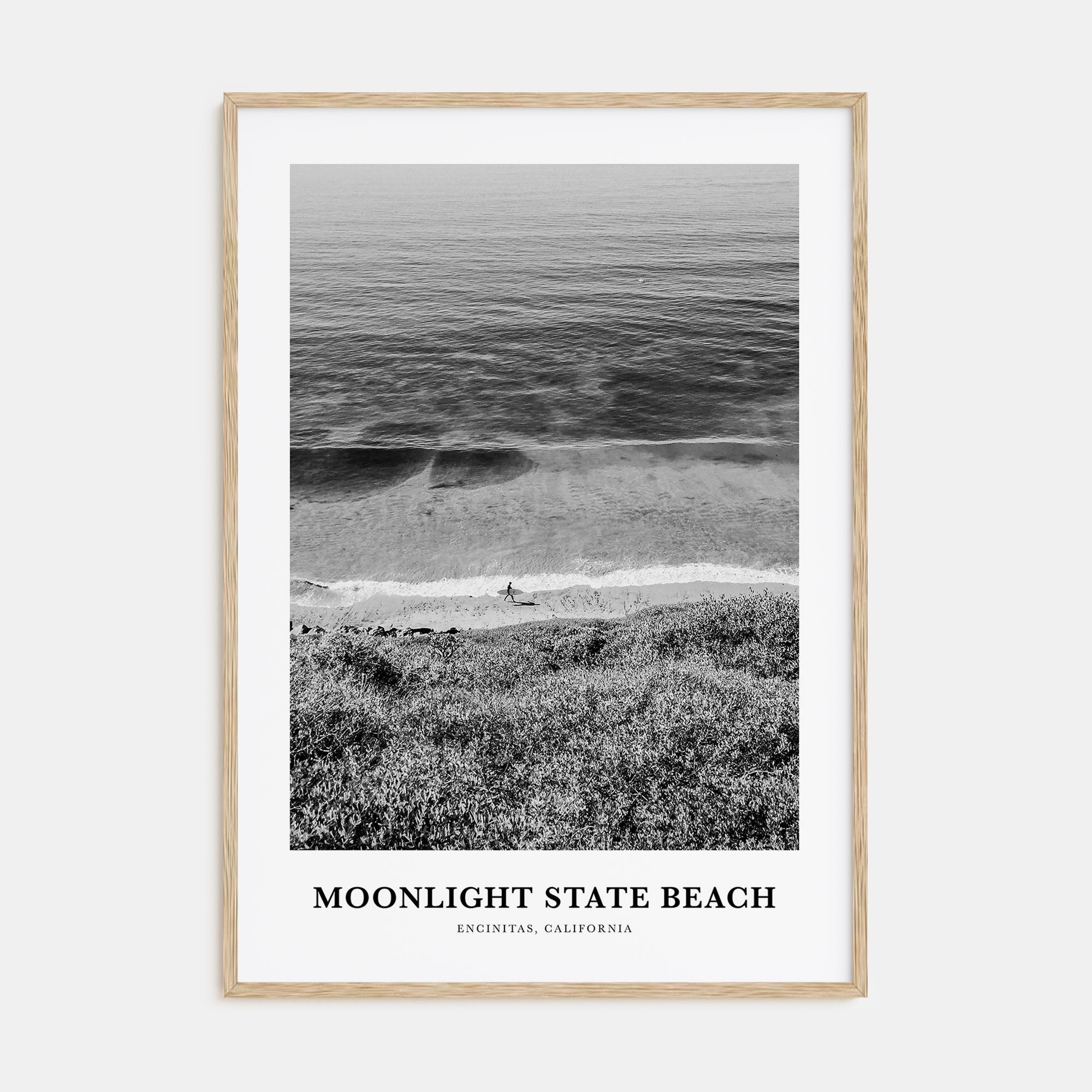 Moonlight State Beach Portrait B&W Poster