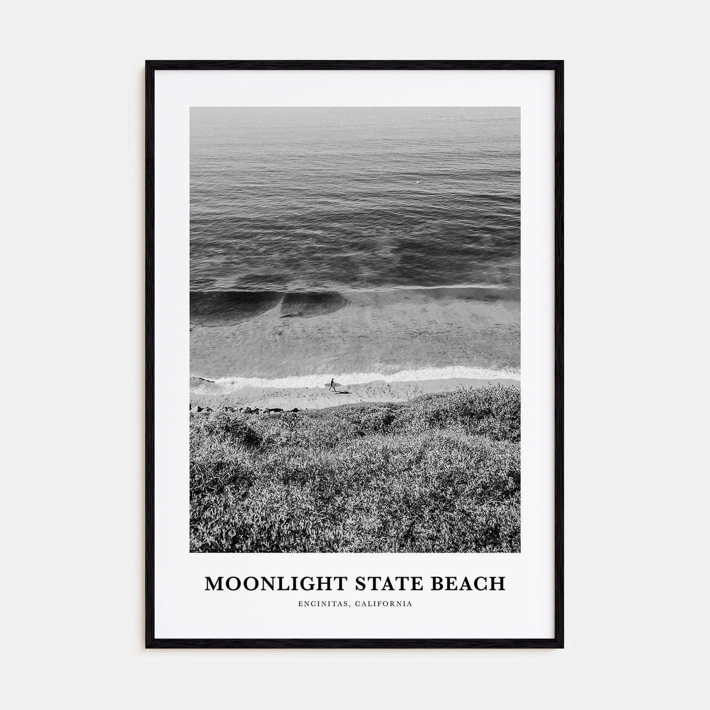 Moonlight State Beach Portrait B&W Poster