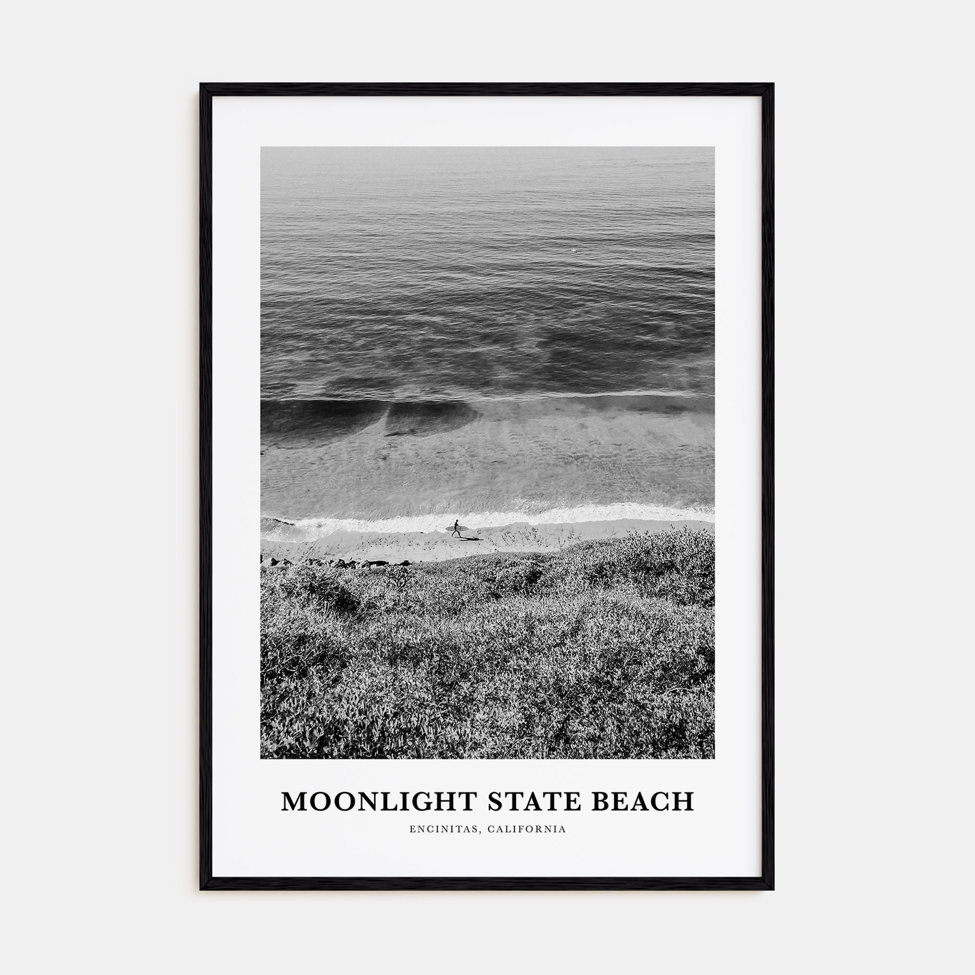 Moonlight State Beach Portrait B&W Poster