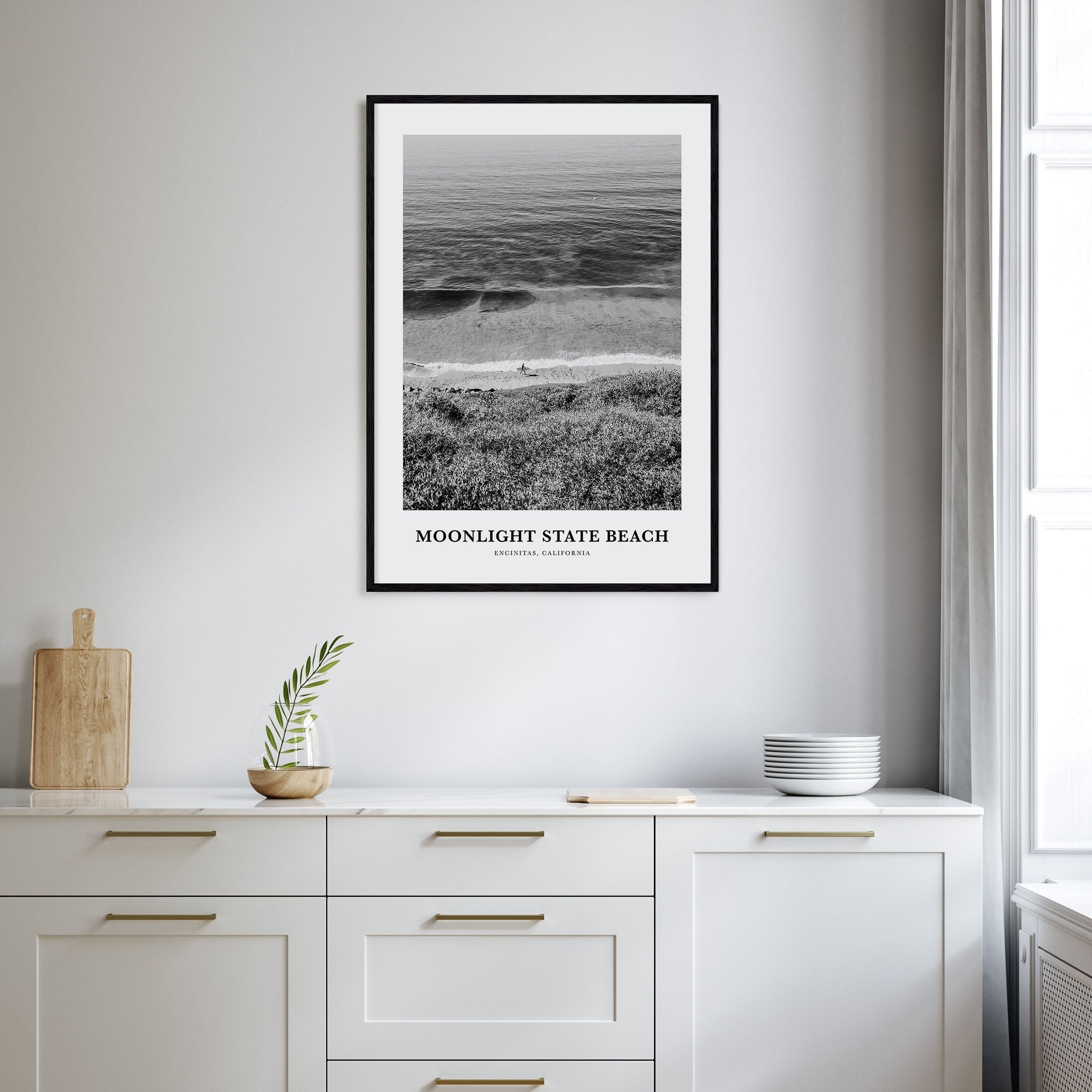 Moonlight State Beach Portrait B&W Poster
