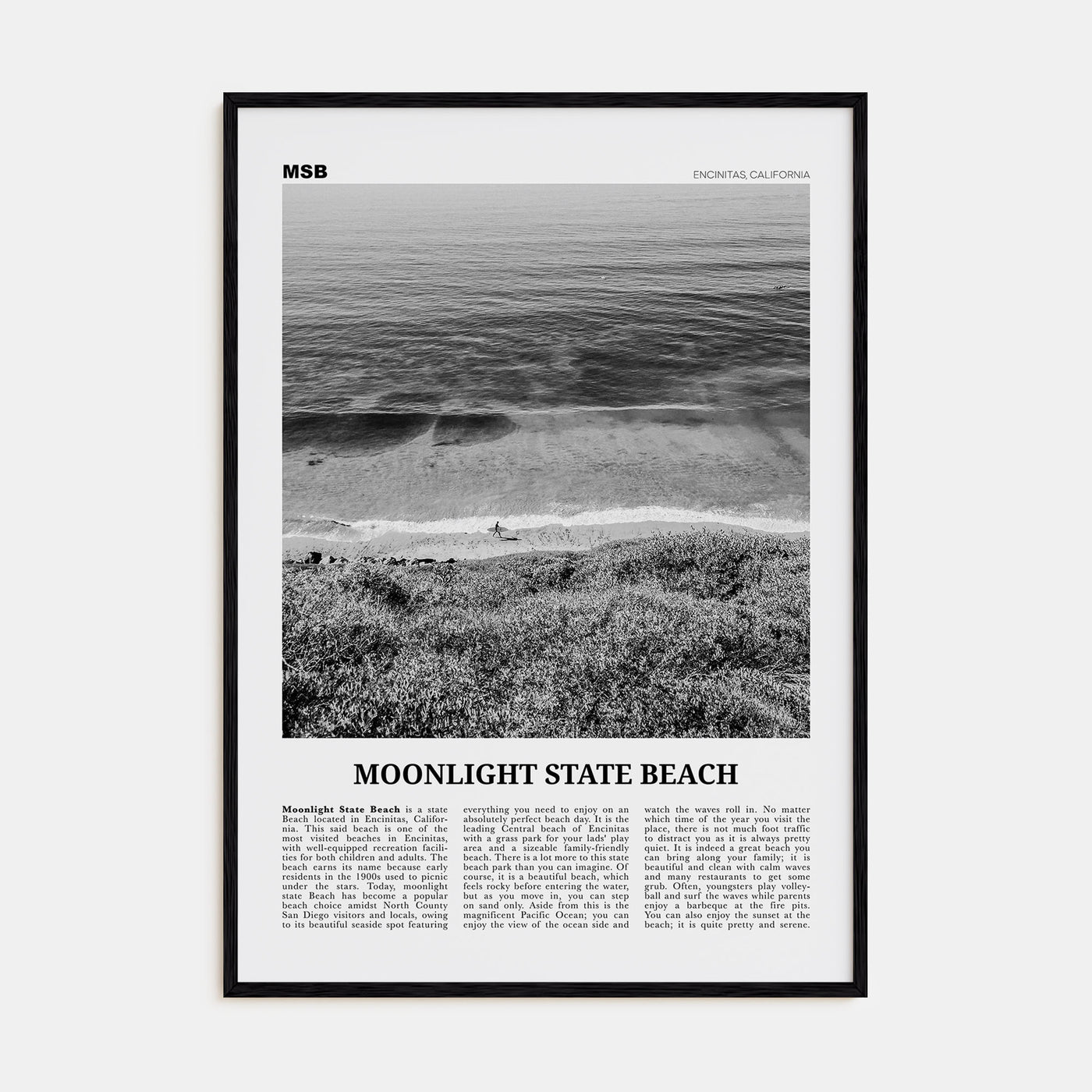 Moonlight State Beach Travel B&W Poster