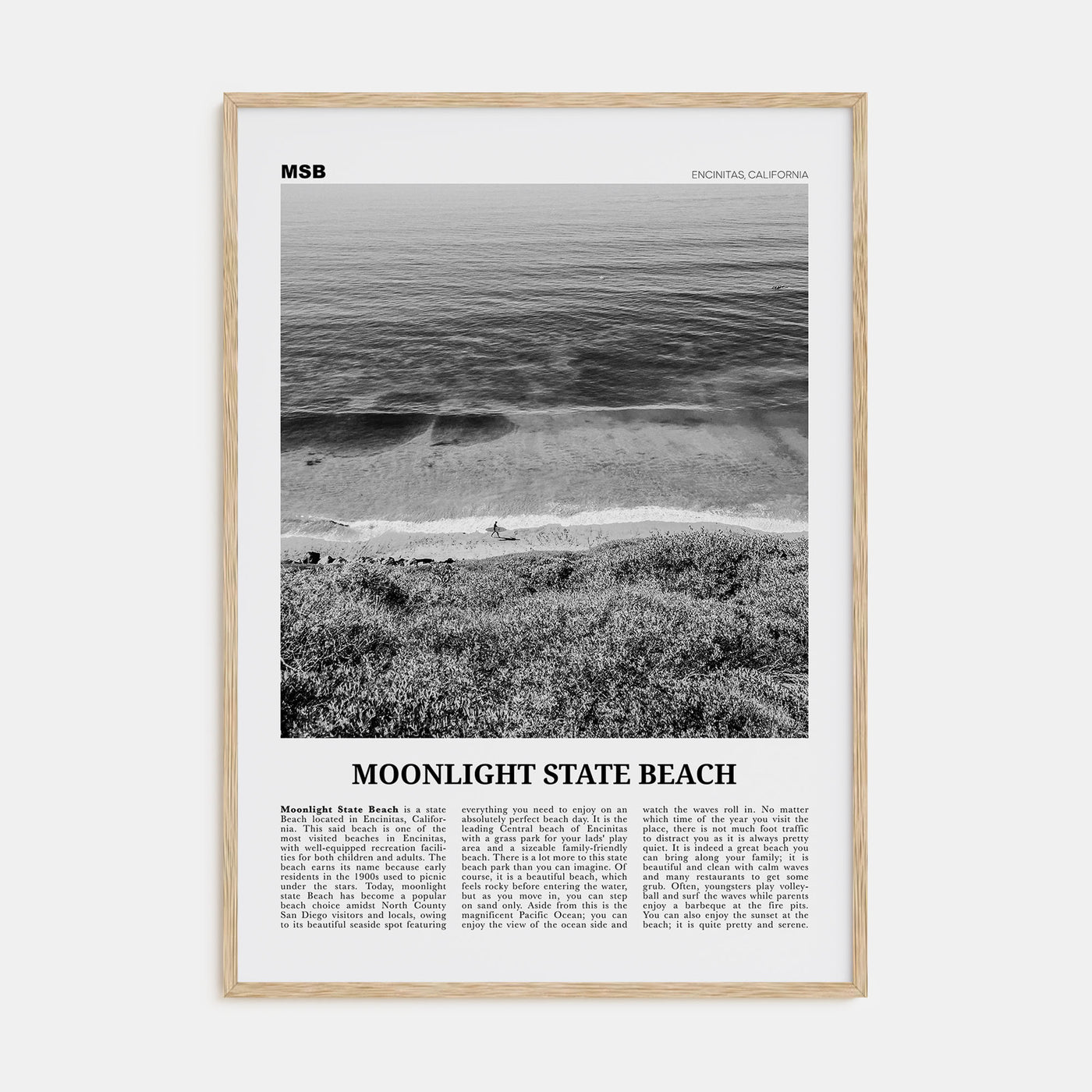 Moonlight State Beach Travel B&W Poster