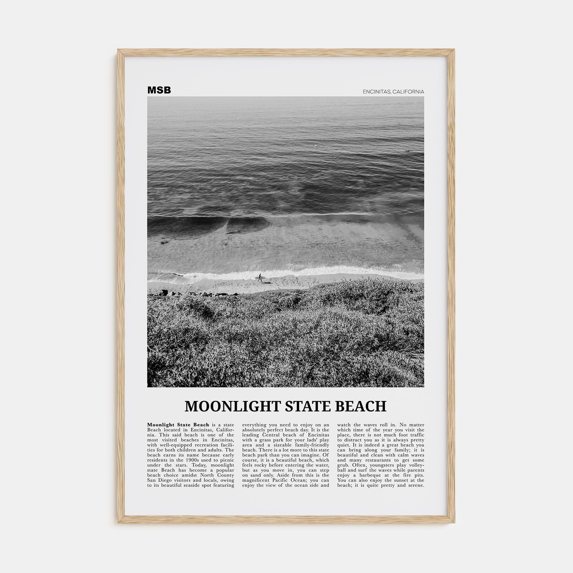 Moonlight State Beach Travel B&W Poster