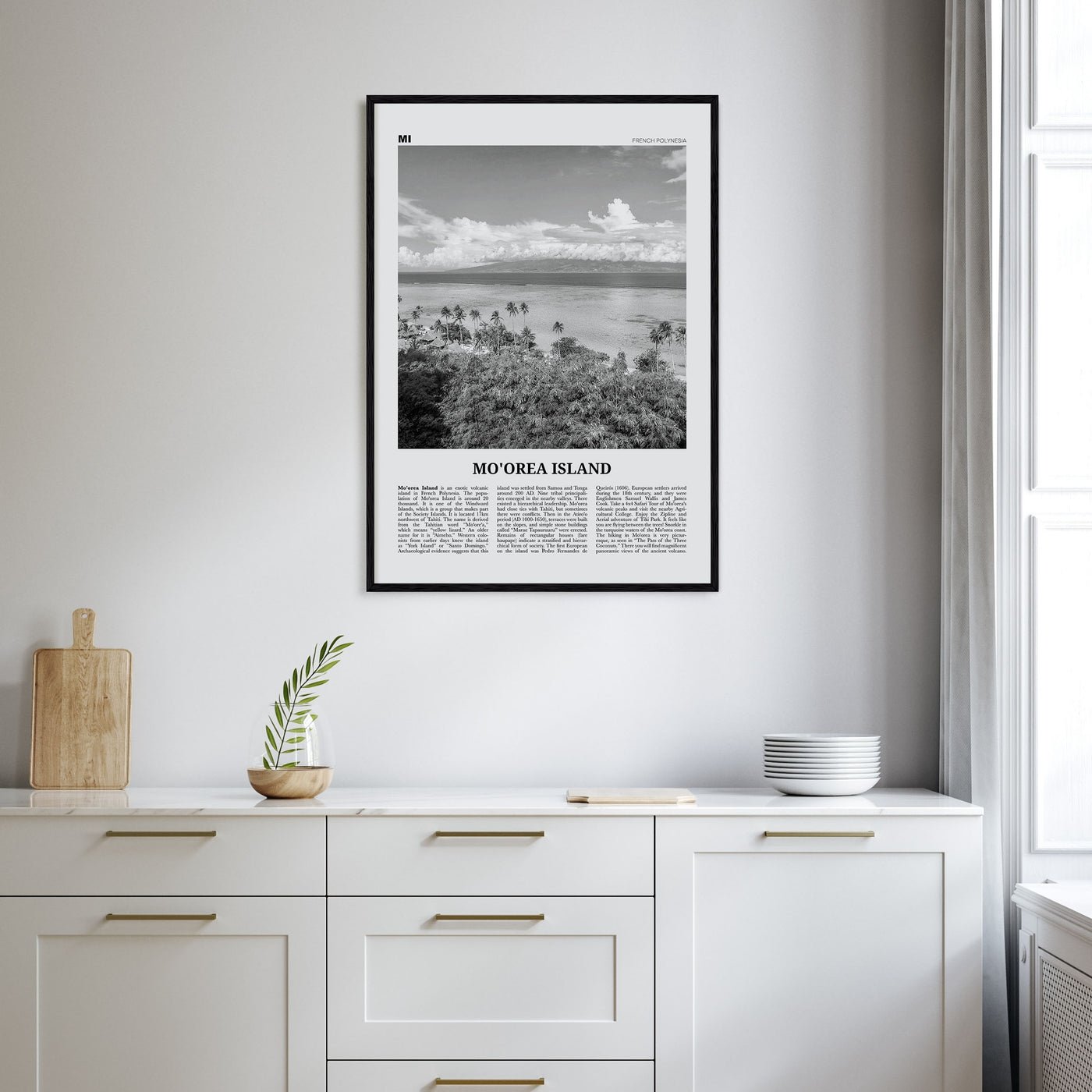 Moorea Island Travel B&W Poster