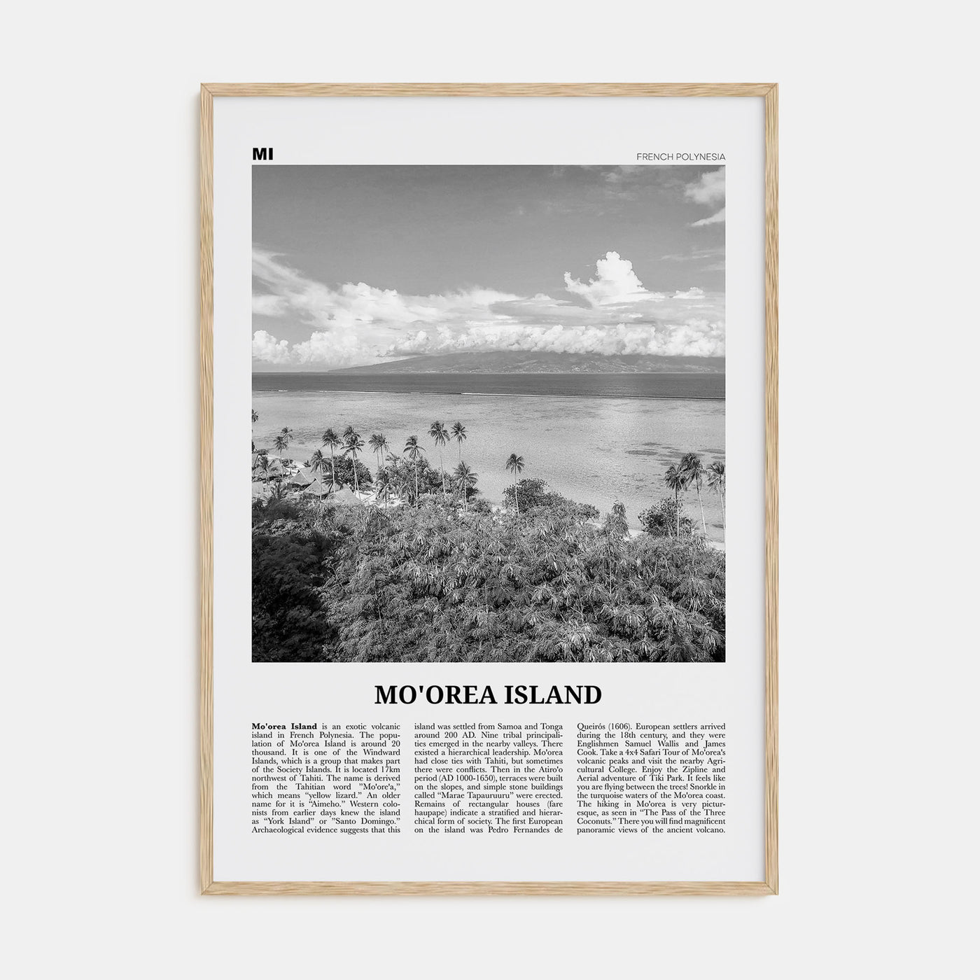 Moorea Island Travel B&W Poster