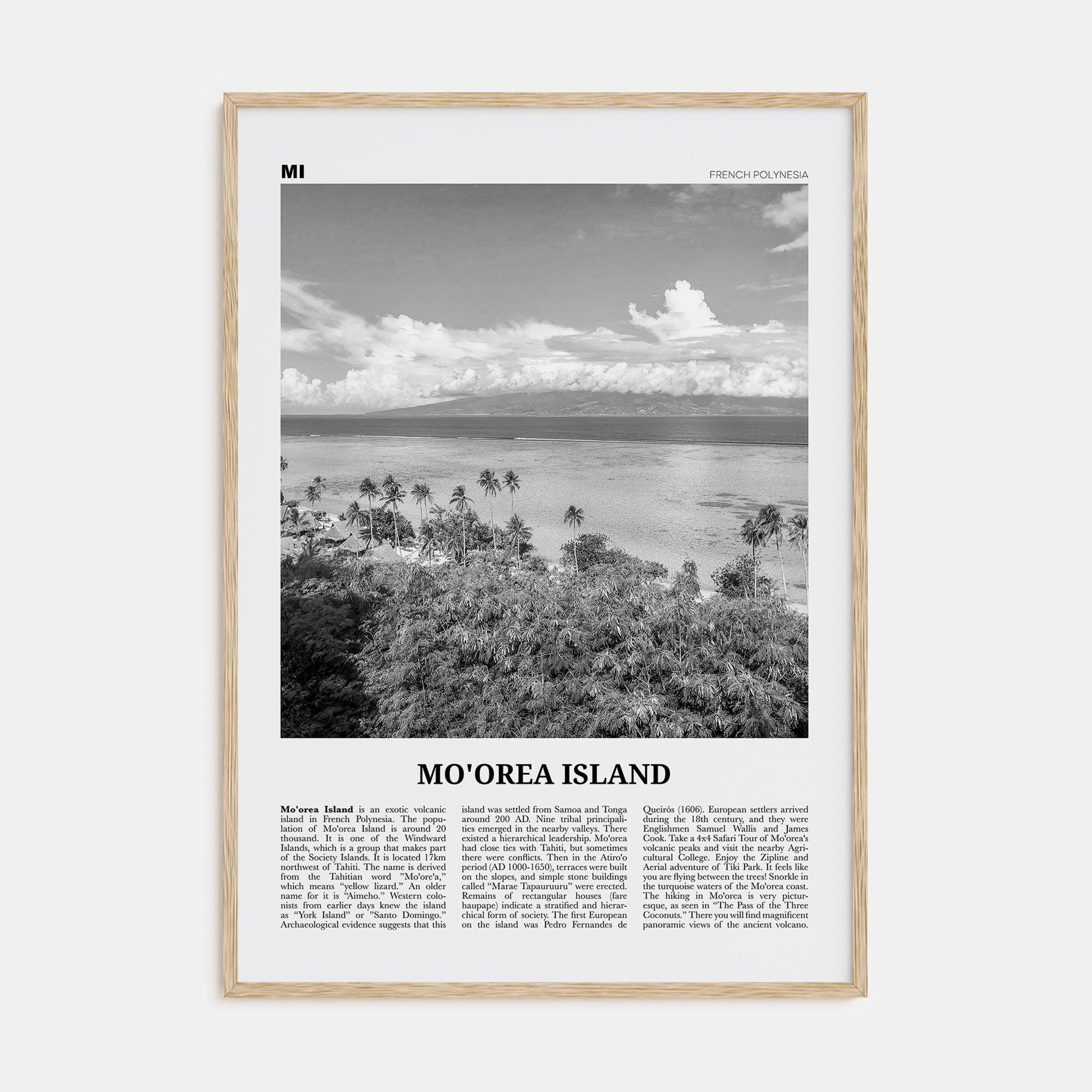 Moorea Island Travel B&W Poster