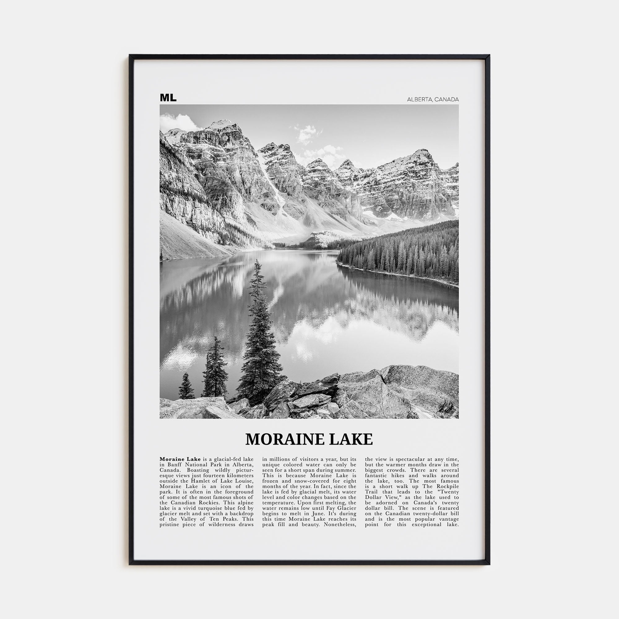 Moraine Lake Travel B&W Poster