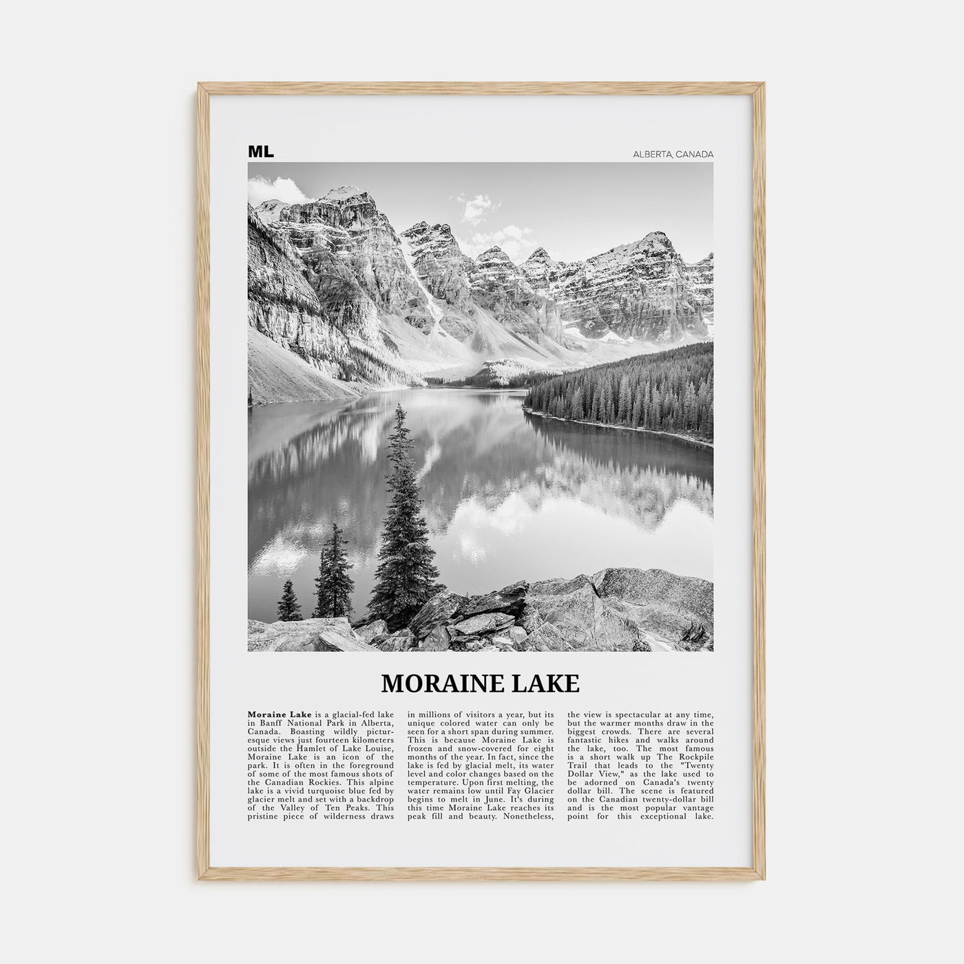 Moraine Lake Travel B&W Poster