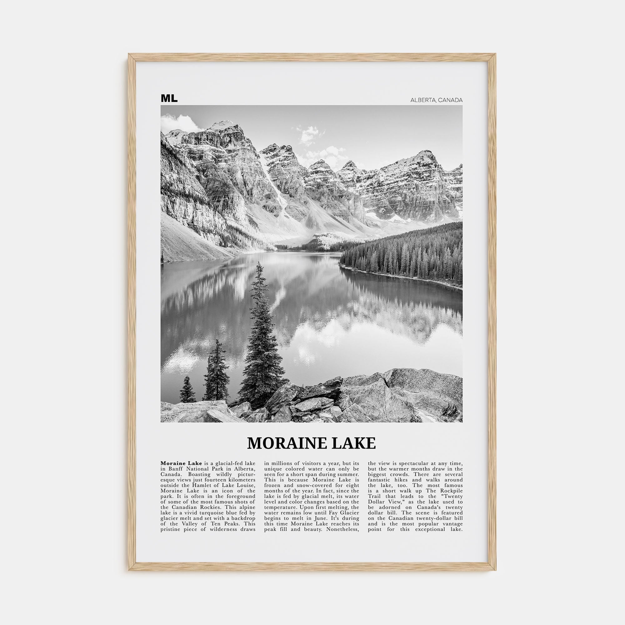 Moraine Lake Travel B&W Poster