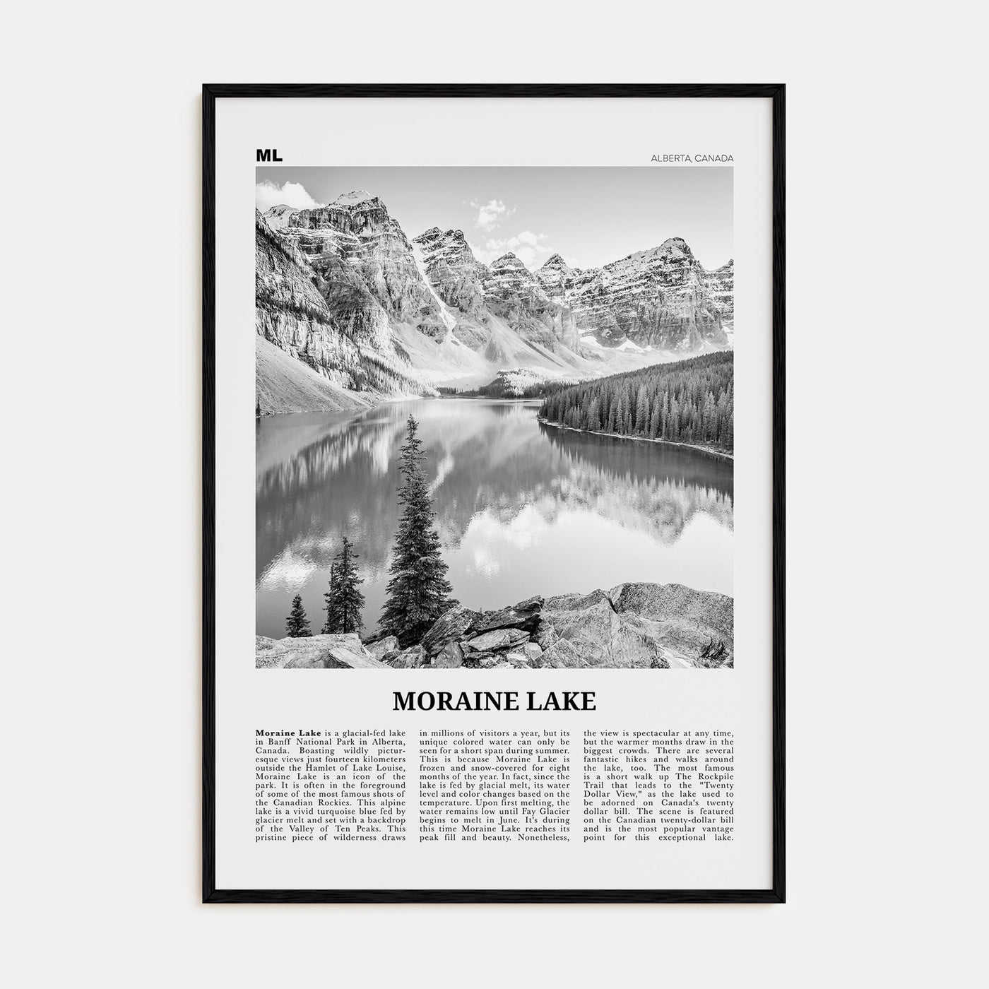 Moraine Lake Travel B&W Poster