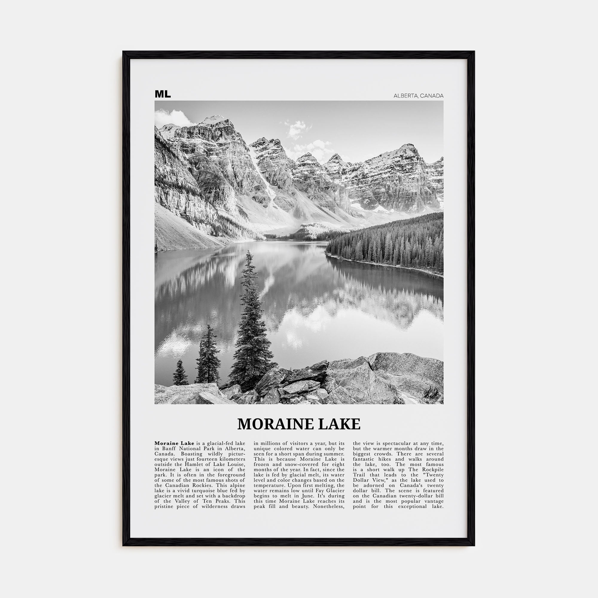 Moraine Lake Travel B&W Poster