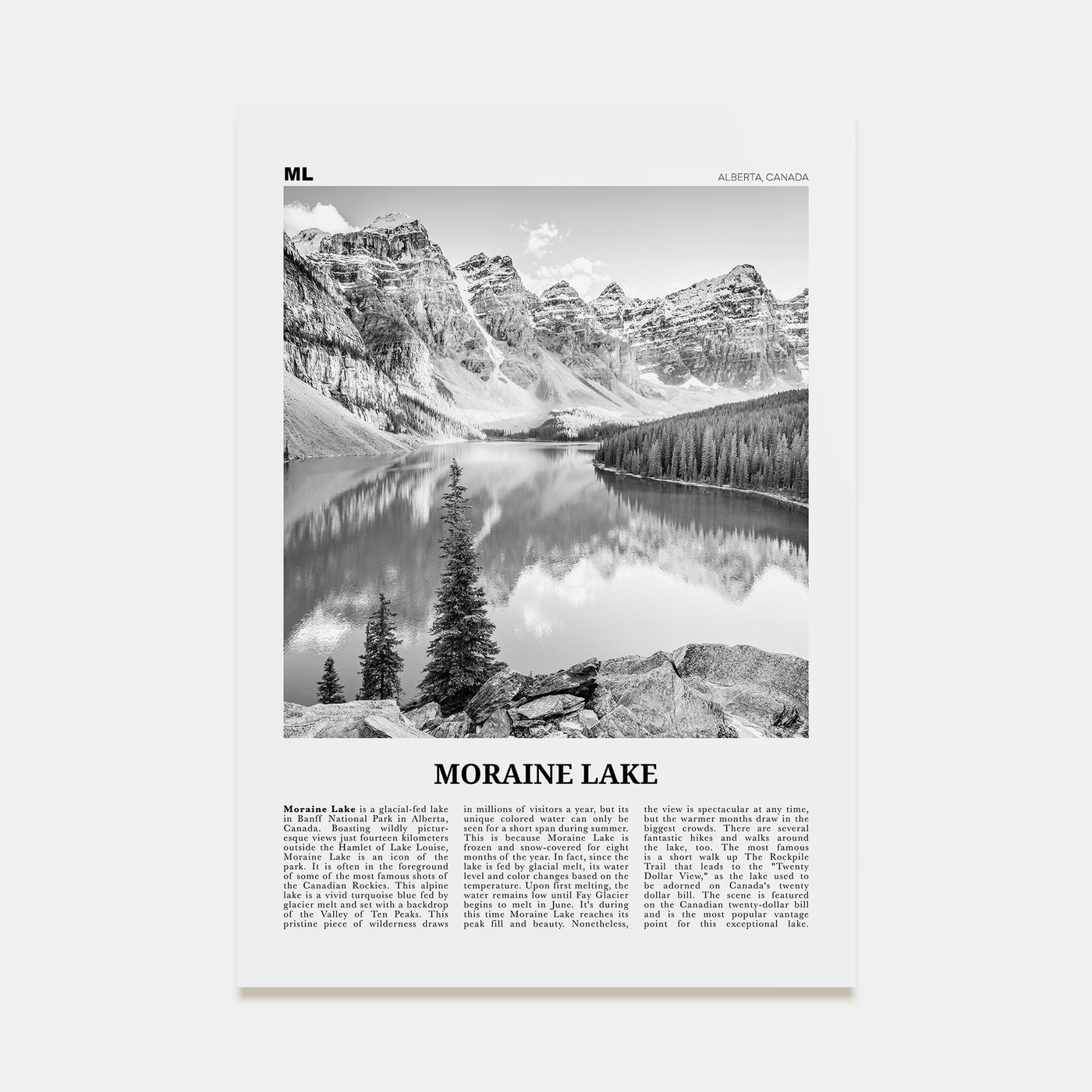 Moraine Lake Travel B&W Poster