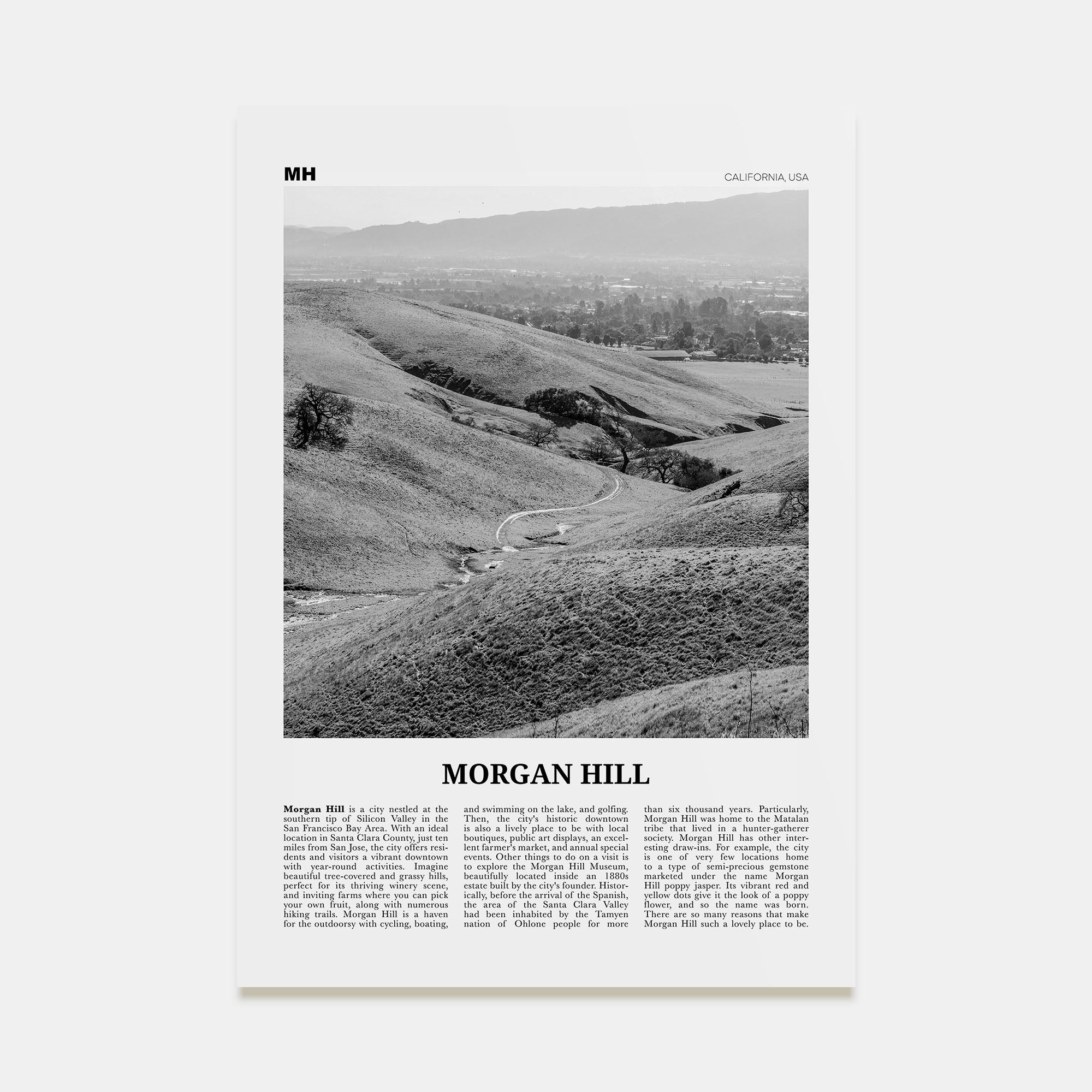 Morgan Hill Travel B&W Poster