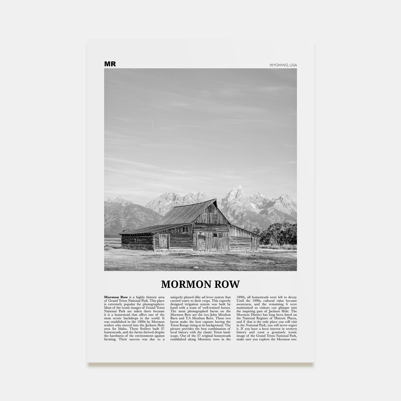 Mormon Row Travel B&W Poster