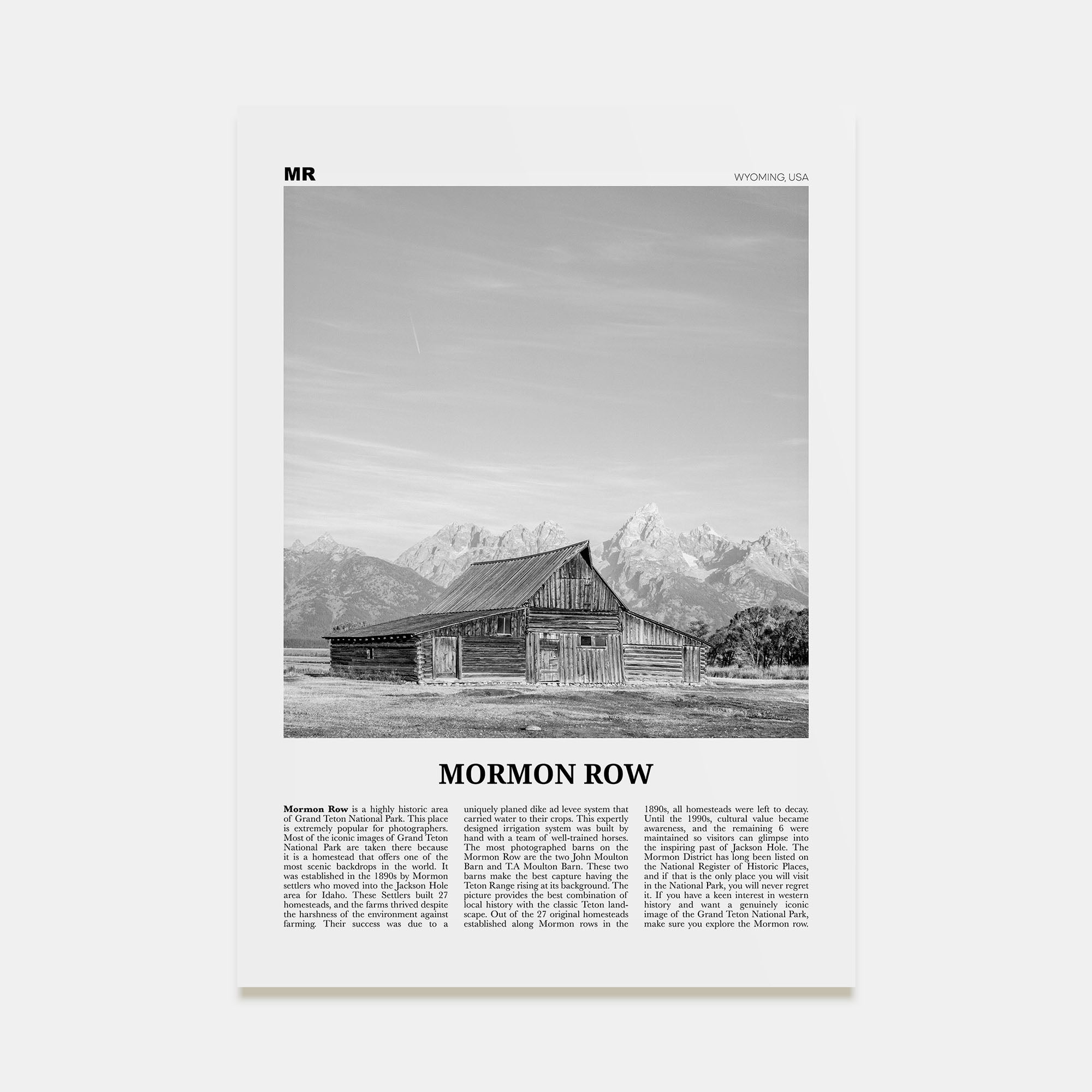 Mormon Row Travel B&W Poster