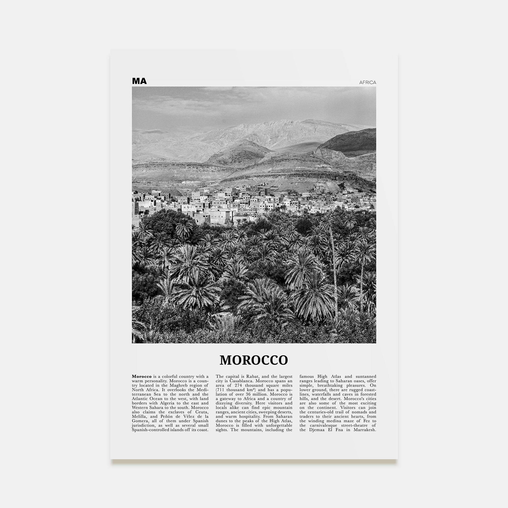 Morocco Travel B&W Poster