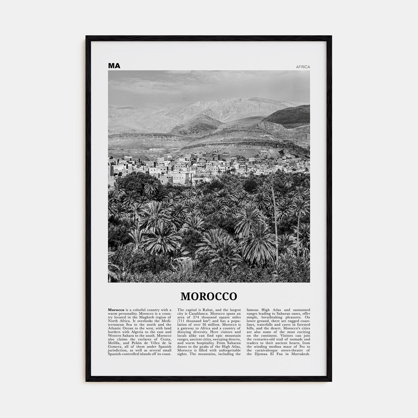 Morocco Travel B&W Poster