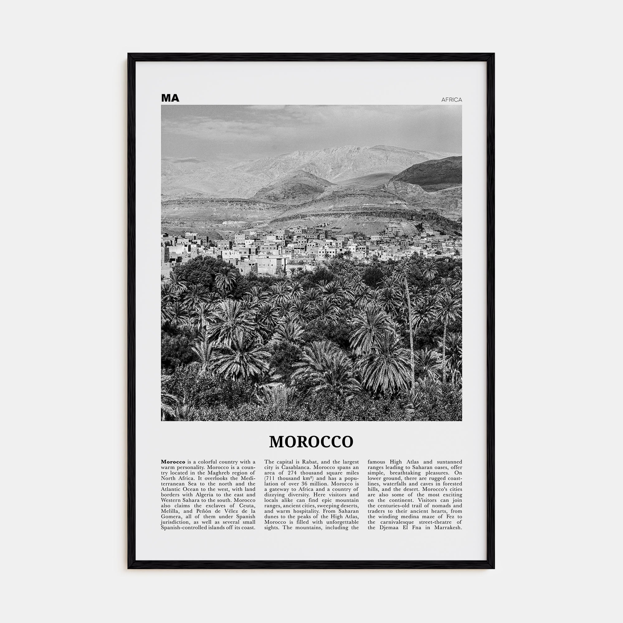 Morocco Travel B&W Poster