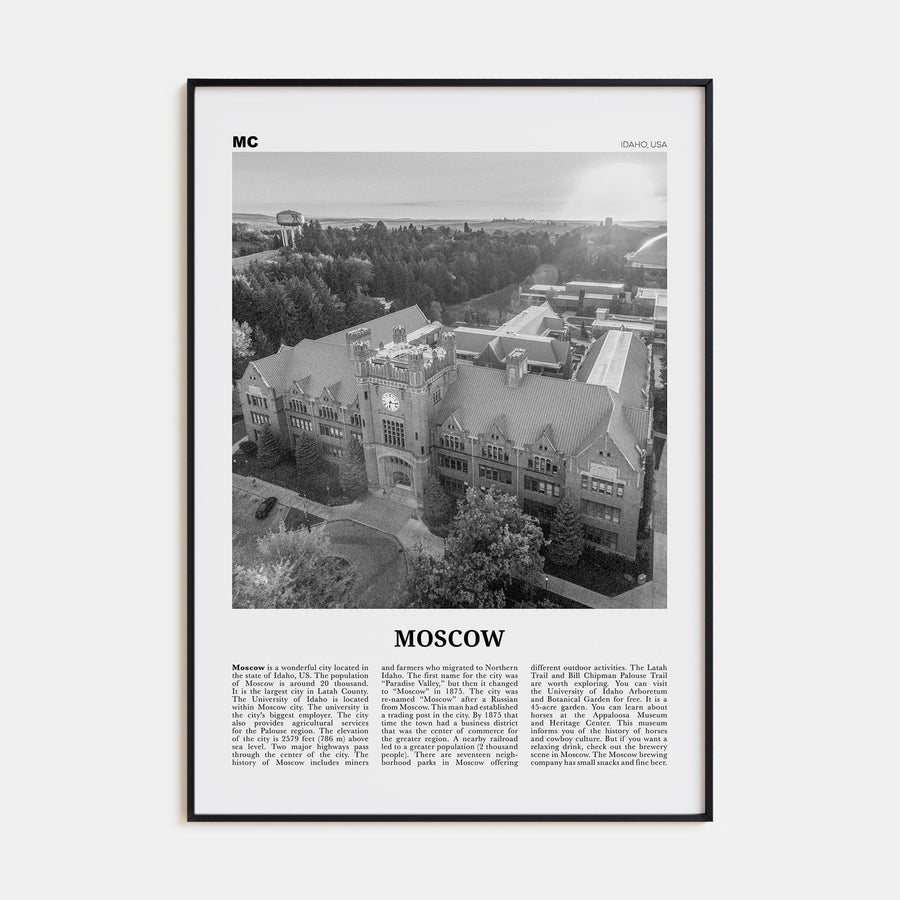 Moscow, Idaho Travel B&W Poster