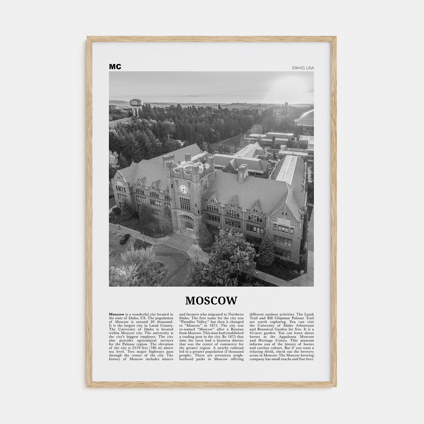 Moscow, Idaho Travel B&W Poster