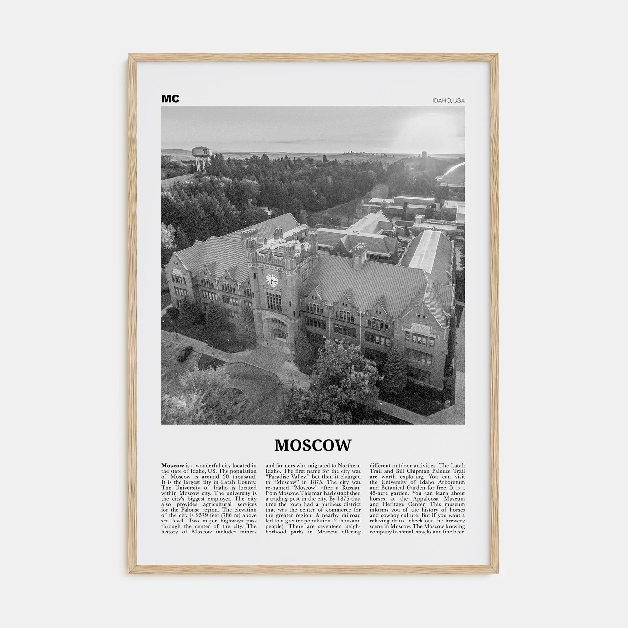 Moscow, Idaho Travel B&W Poster