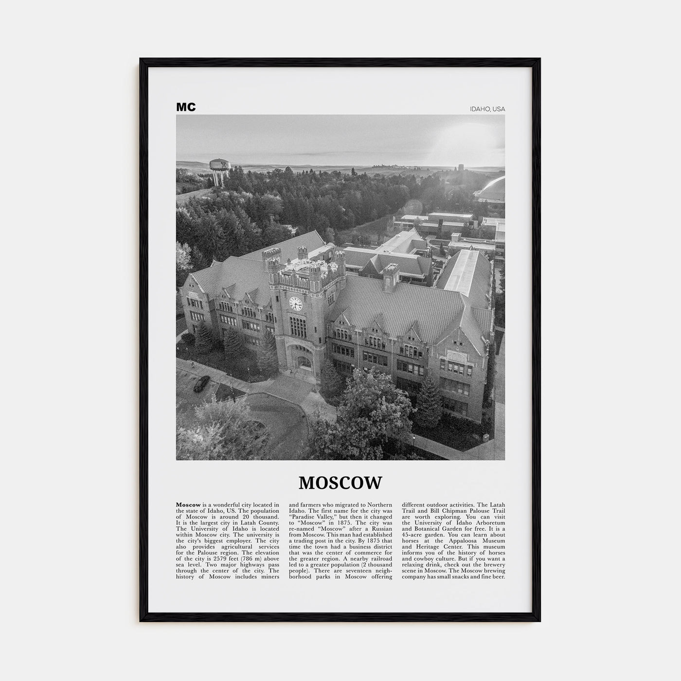 Moscow, Idaho Travel B&W Poster