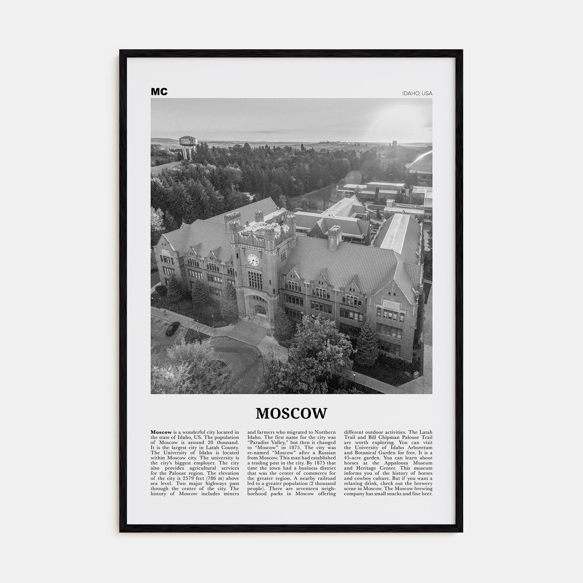 Moscow, Idaho Travel B&W Poster