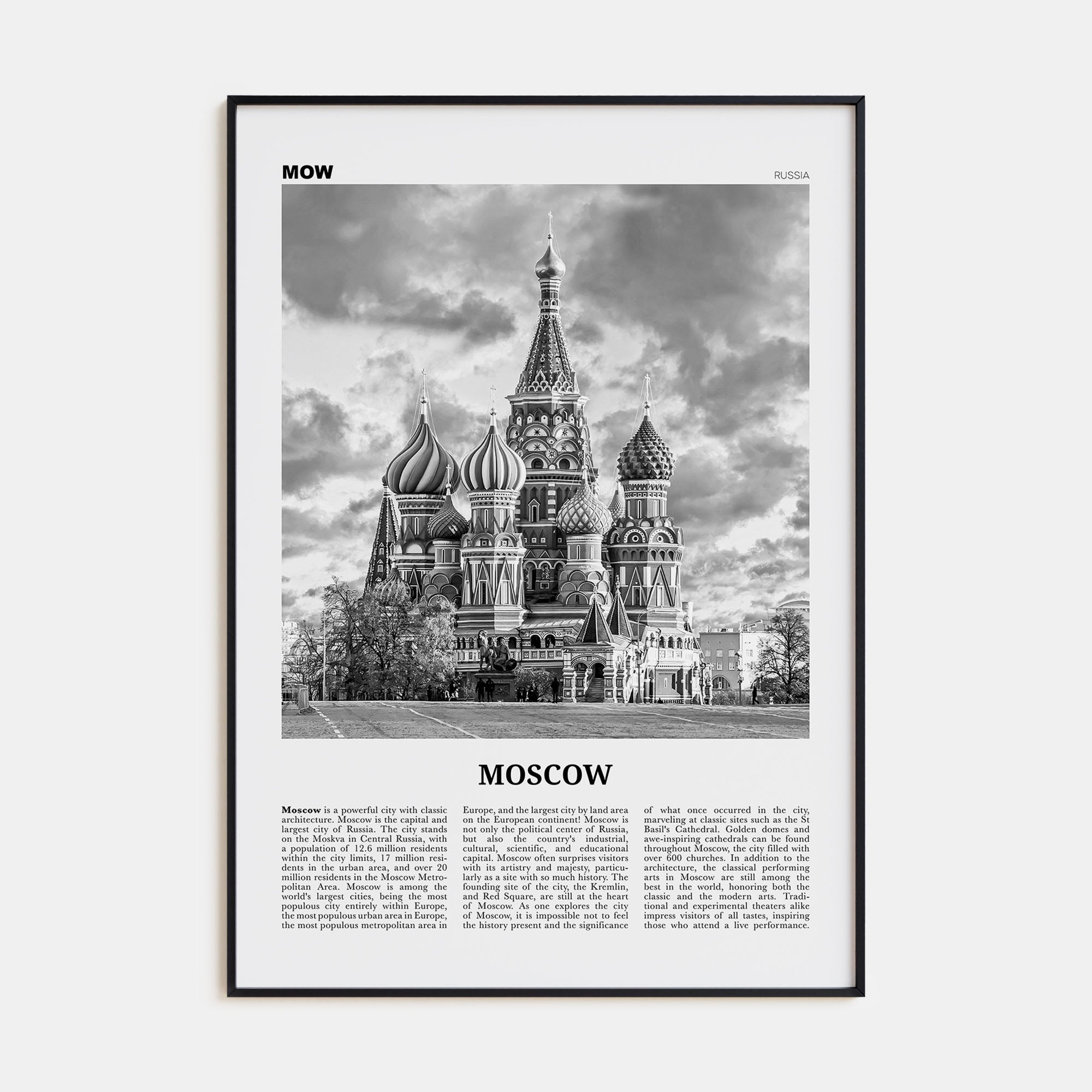 Moscow, Russia Travel B&W No 1 Poster