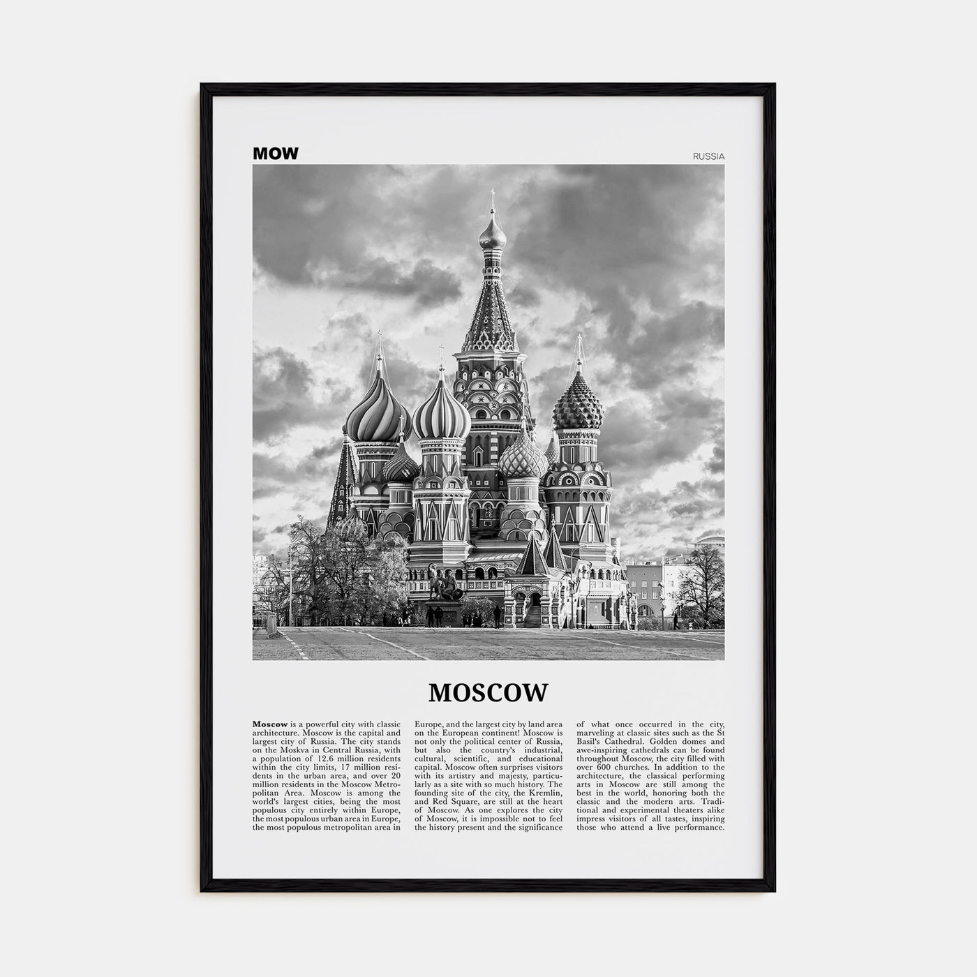 Moscow, Russia Travel B&W No 1 Poster