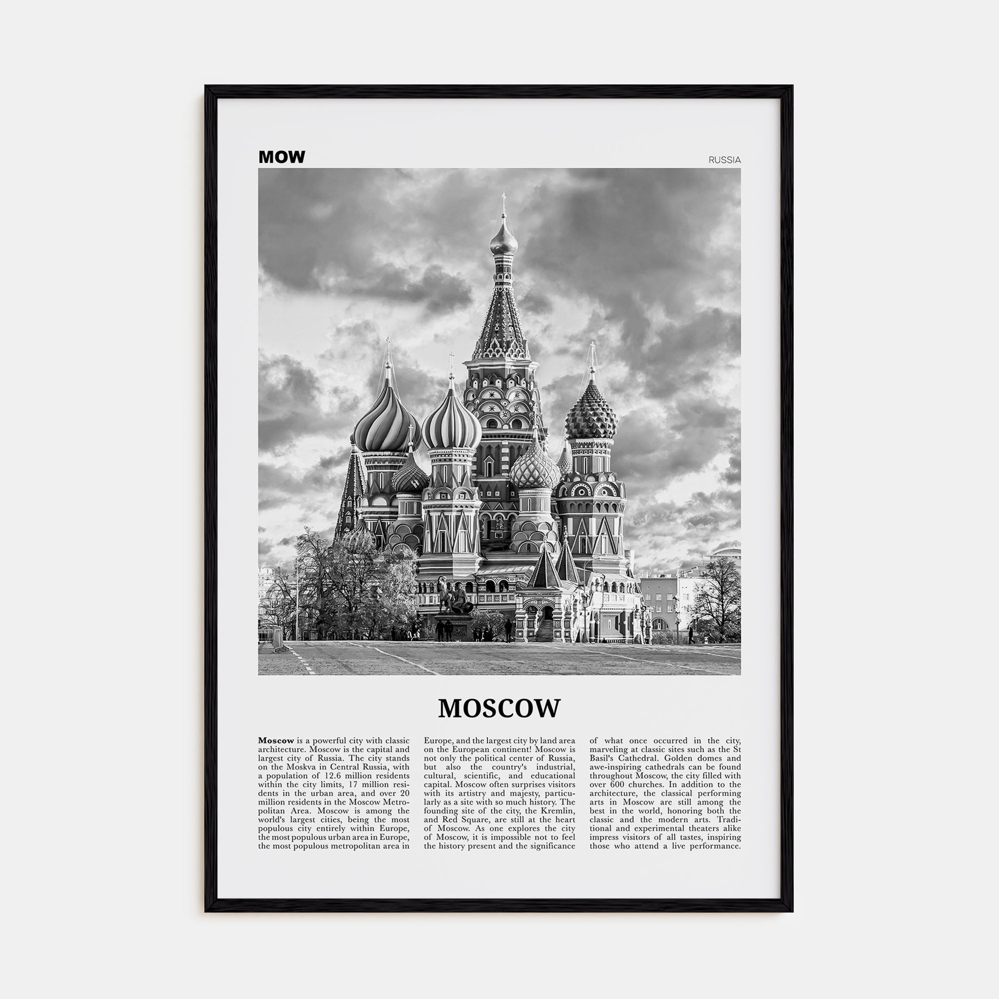 Moscow, Russia Travel B&W No 1 Poster