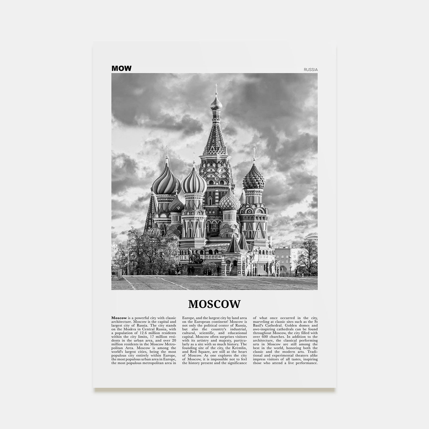 Moscow, Russia Travel B&W No 1 Poster