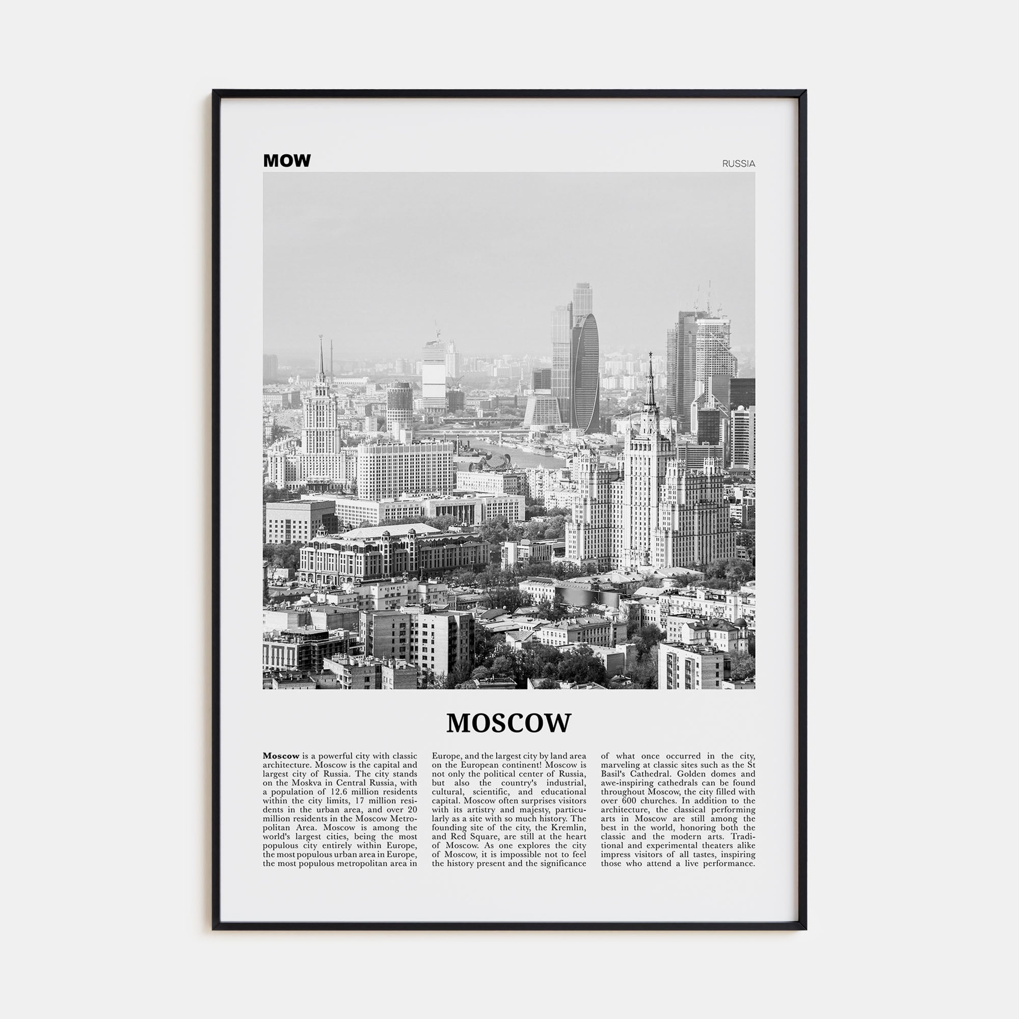 Moscow, Russia Travel B&W No 2 Poster