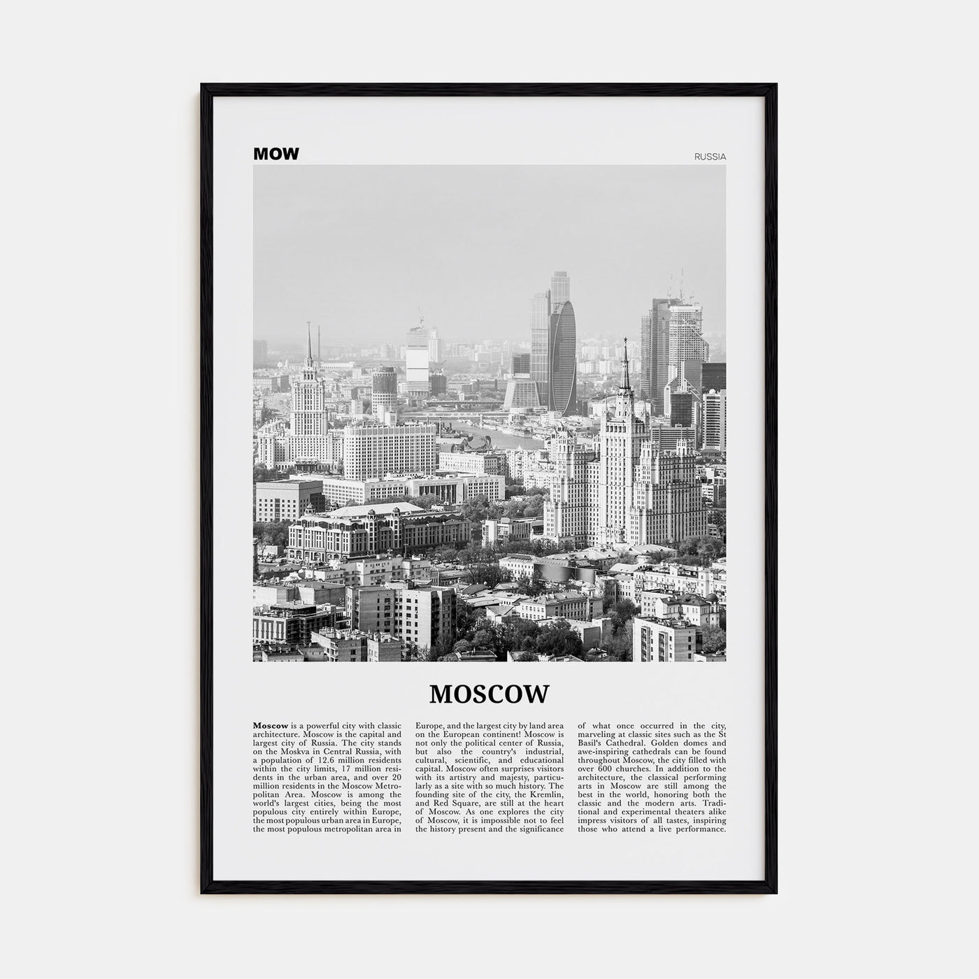 Moscow, Russia Travel B&W No 2 Poster