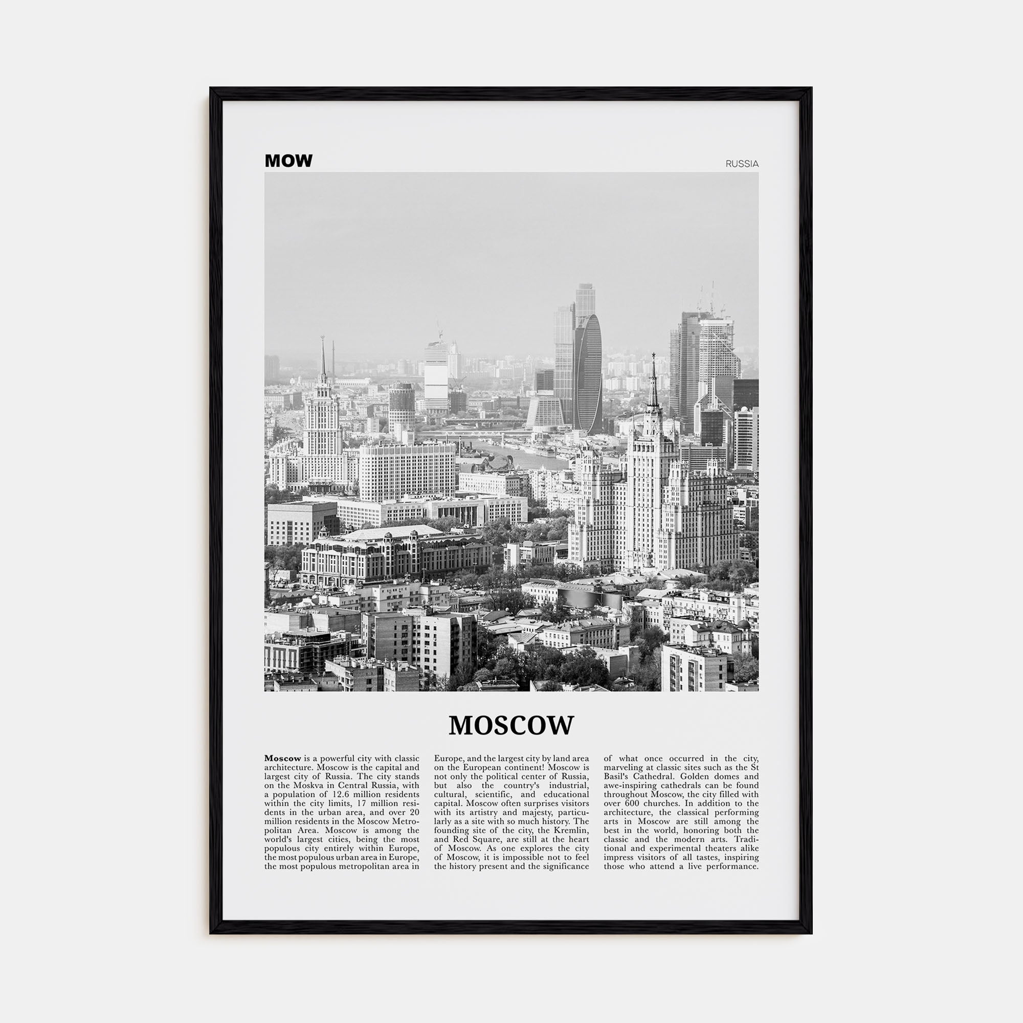 Moscow, Russia Travel B&W No 2 Poster
