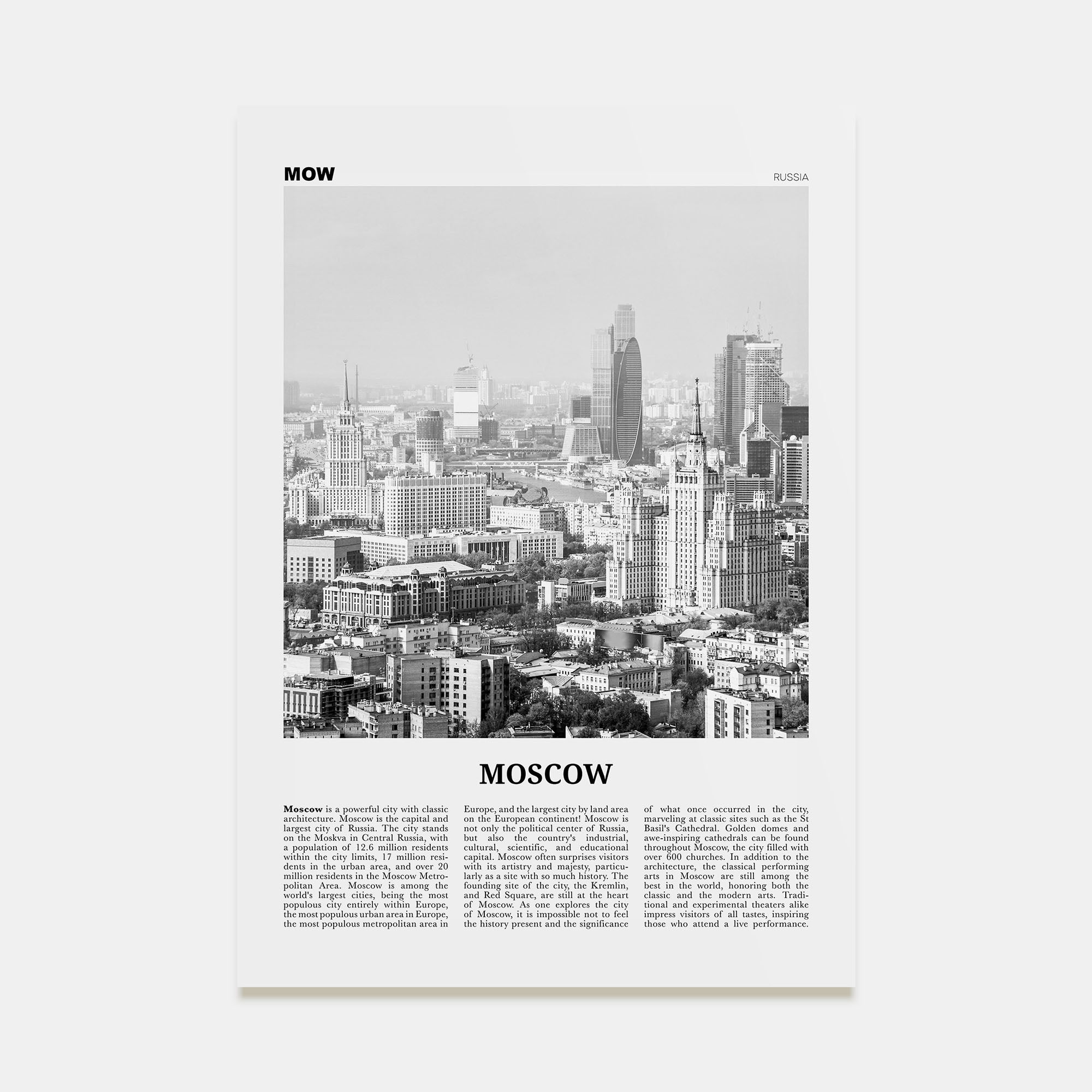 Moscow, Russia Travel B&W No 2 Poster