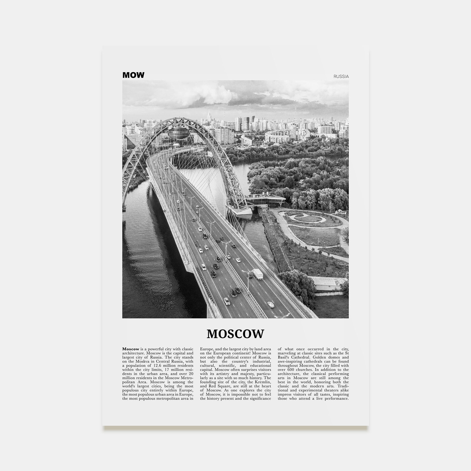 Moscow, Russia Travel B&W No 3 Poster
