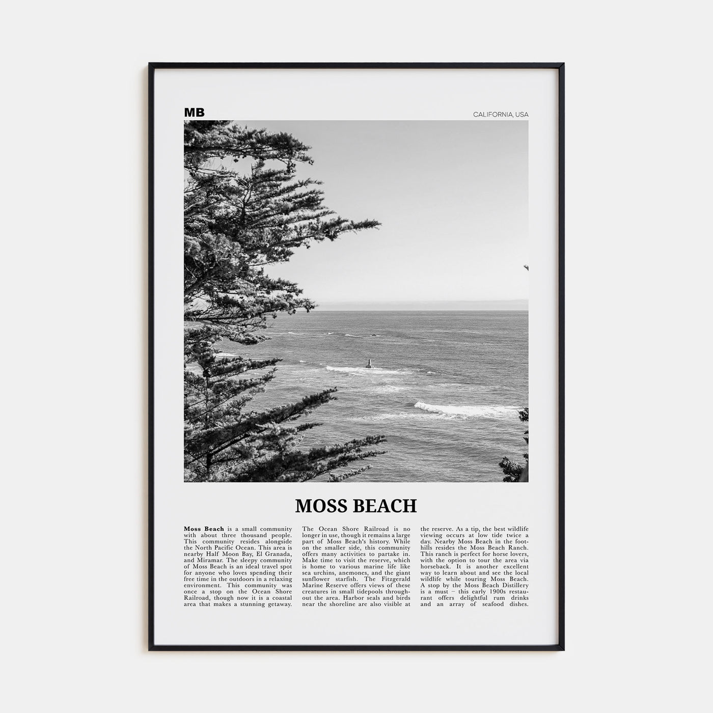 Moss Beach Travel B&W Poster