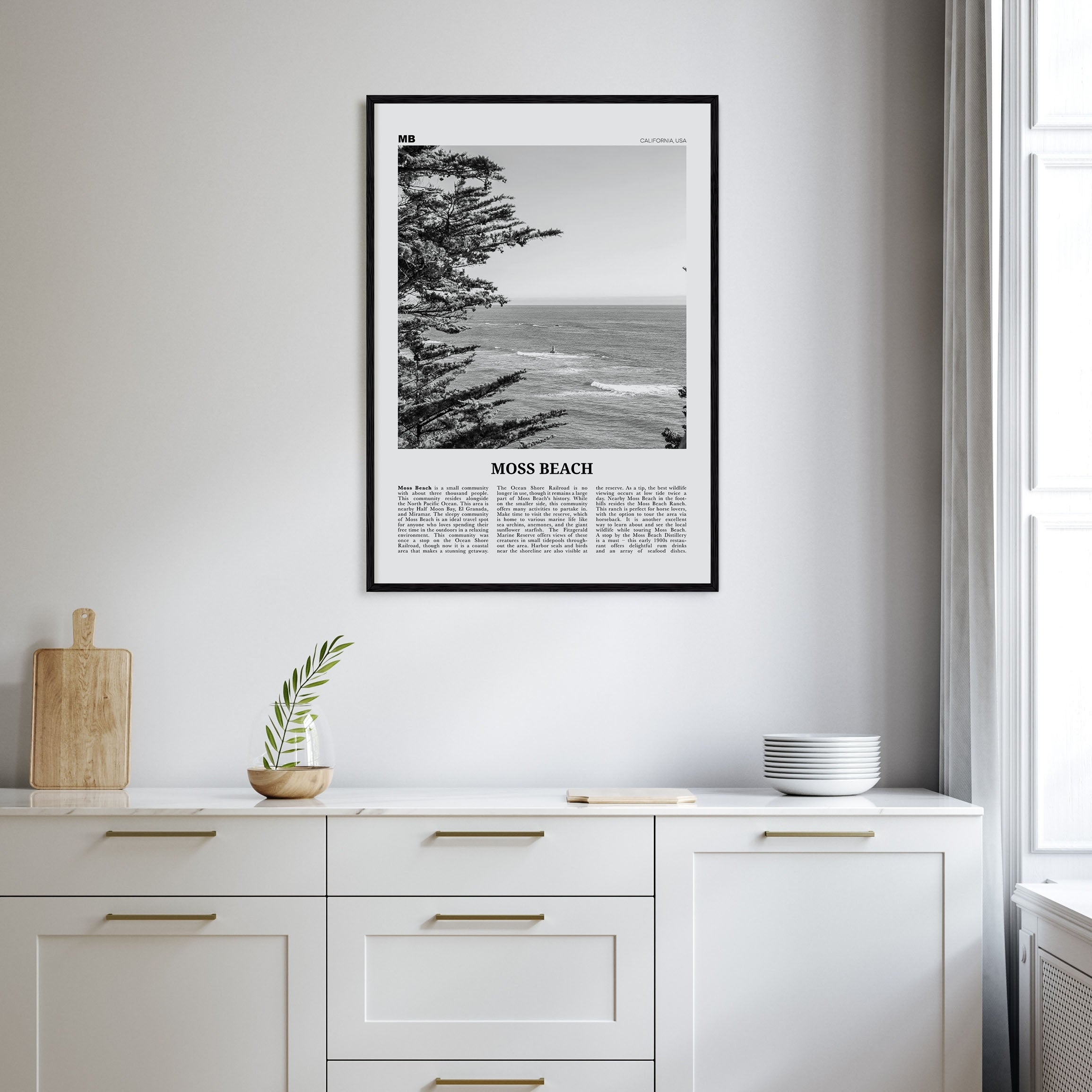 Moss Beach Travel B&W Poster