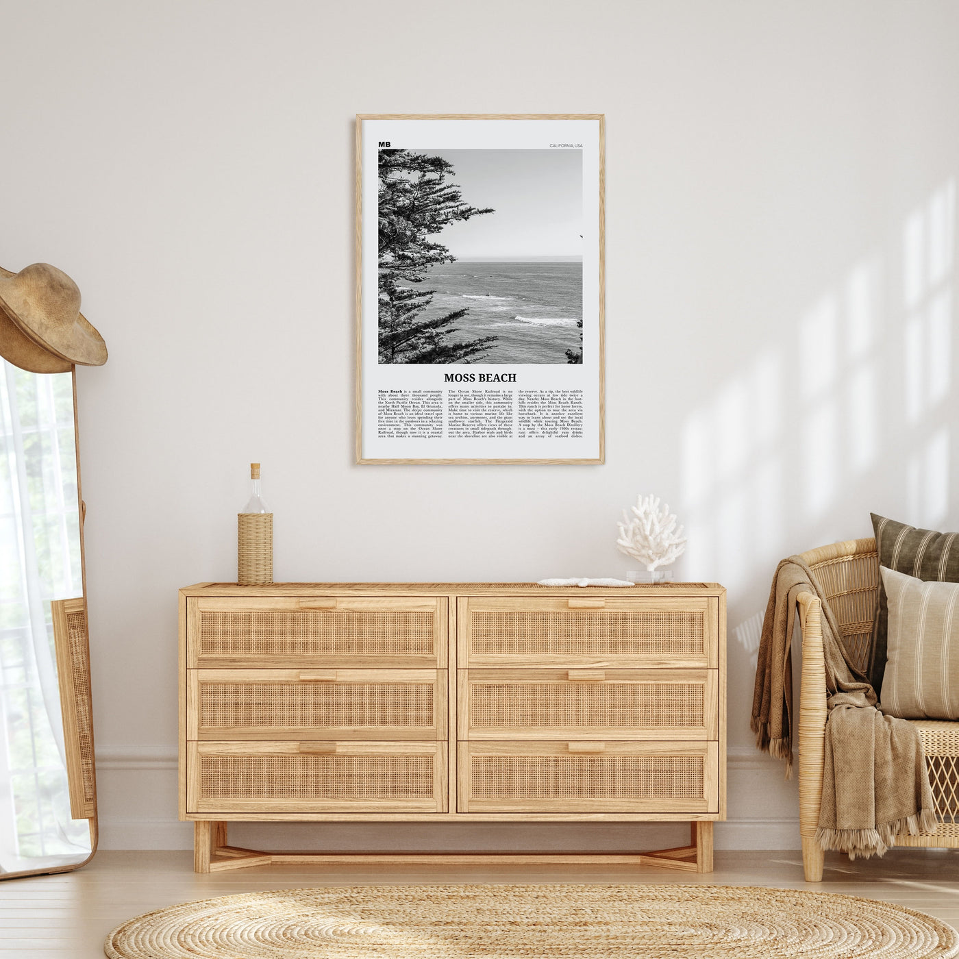 Moss Beach Travel B&W Poster