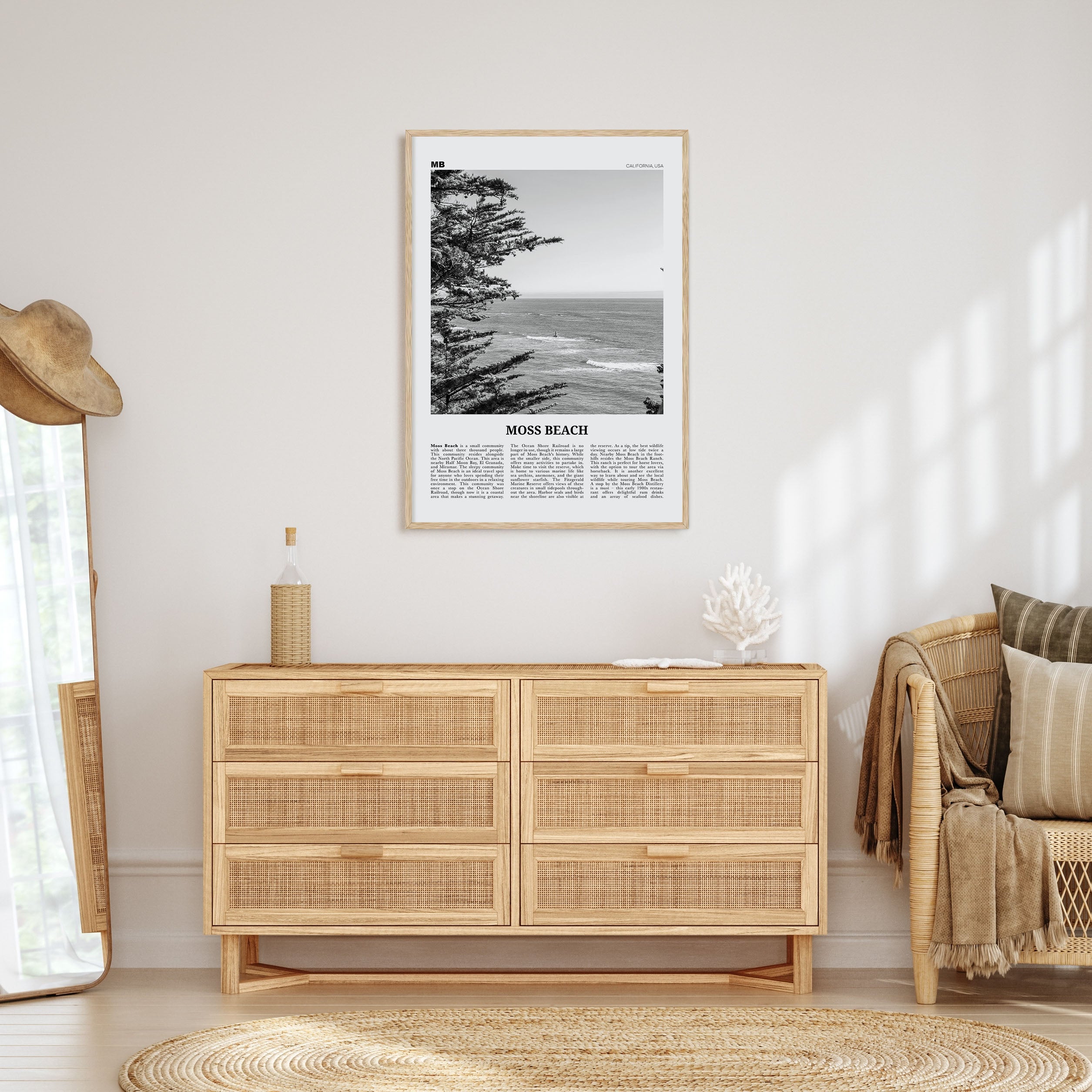 Moss Beach Travel B&W Poster