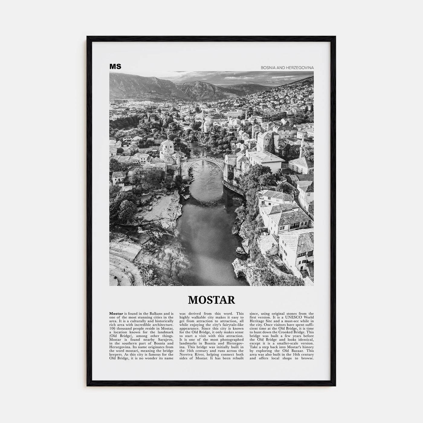 Mostar Travel B&W Poster